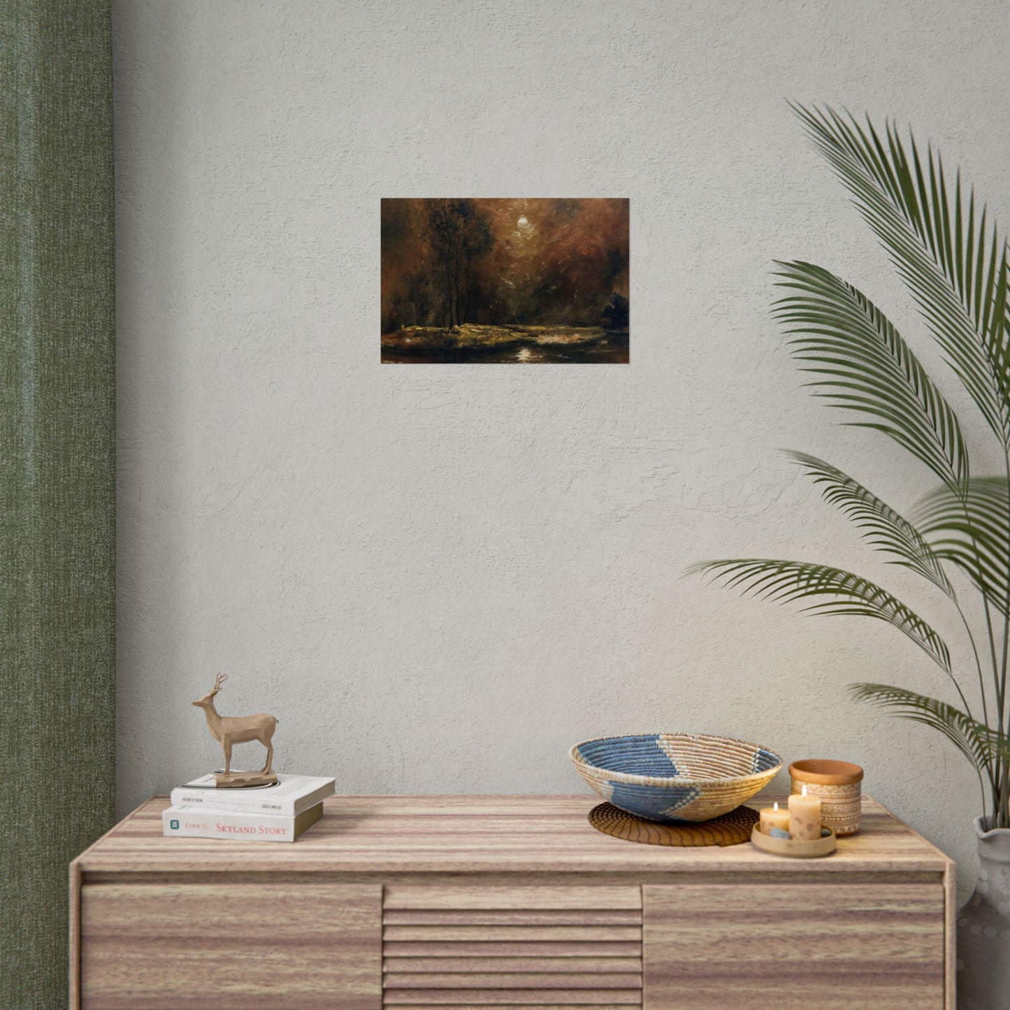Dark Moody Landscape - Paper Print oil painting. Moonlit Night Landscape Dark Academia decor wall art. Tonalism painting