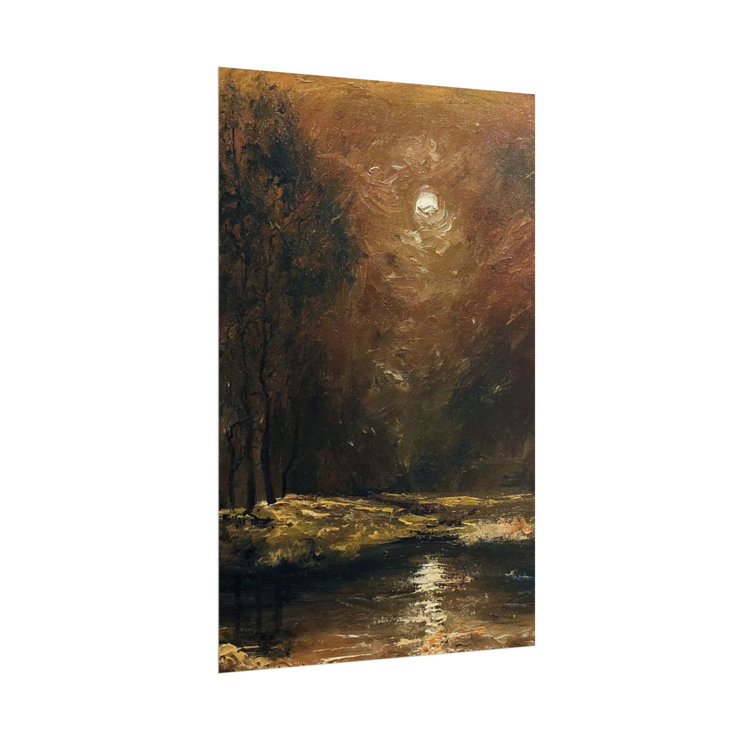 Dark Moody Landscape - Paper Print oil painting. Moonlit Night Landscape Dark Academia decor wall art. Tonalism painting