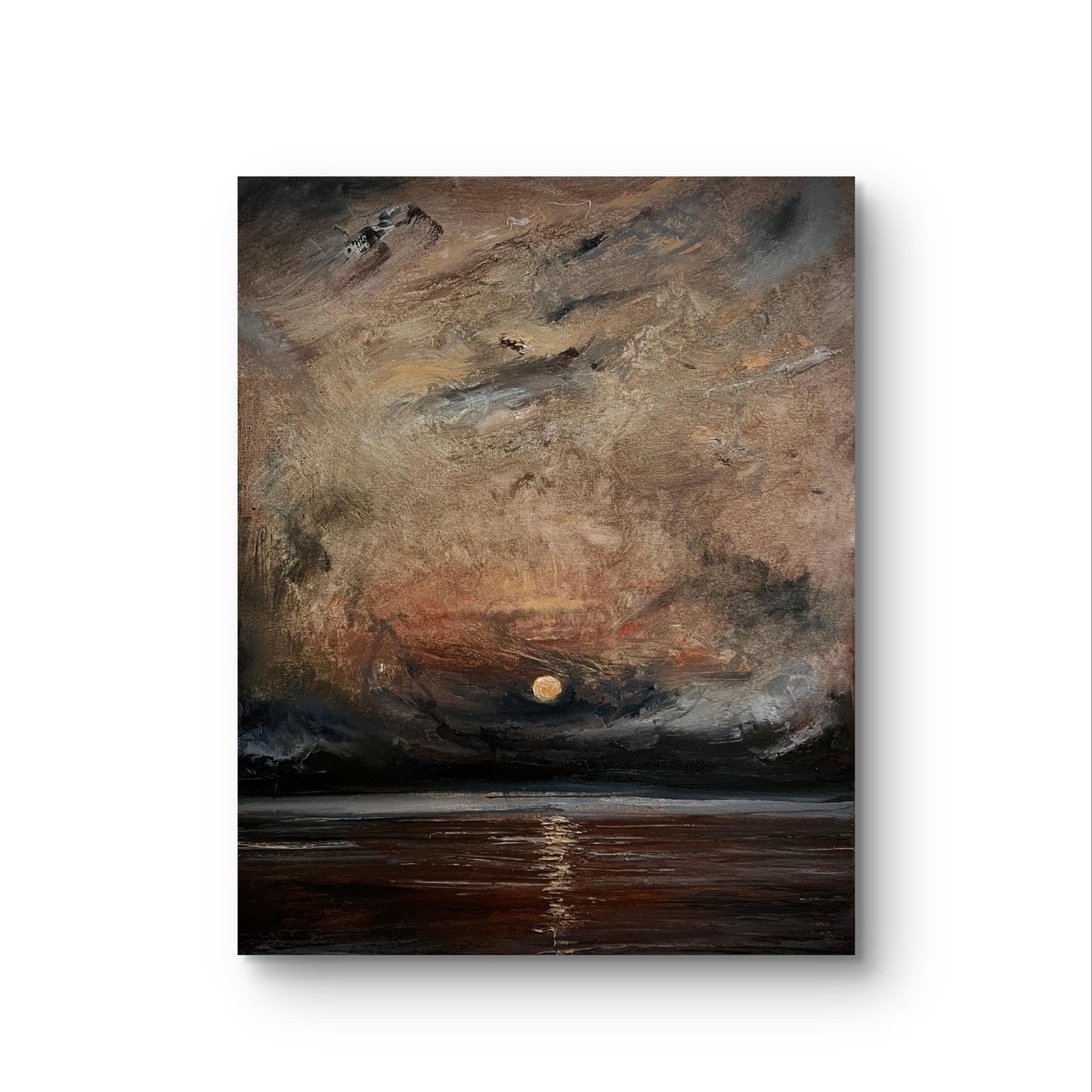 Dusk's Embrace – Original Oil Painting – Moody Sunset Over Water – 40x50 cm