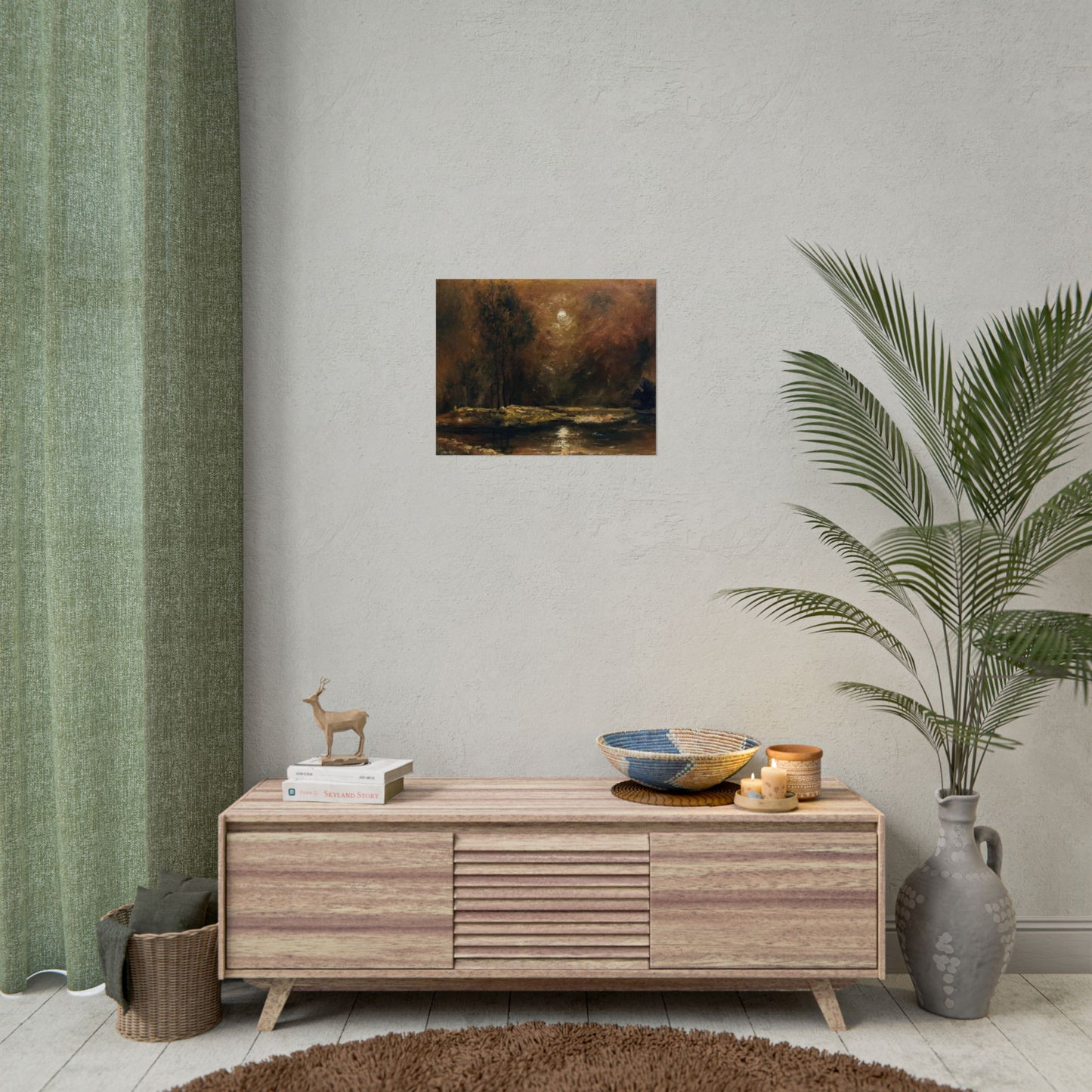 Dark Moody Landscape - Paper Print oil painting. Moonlit Night Landscape Dark Academia decor wall art. Tonalism painting