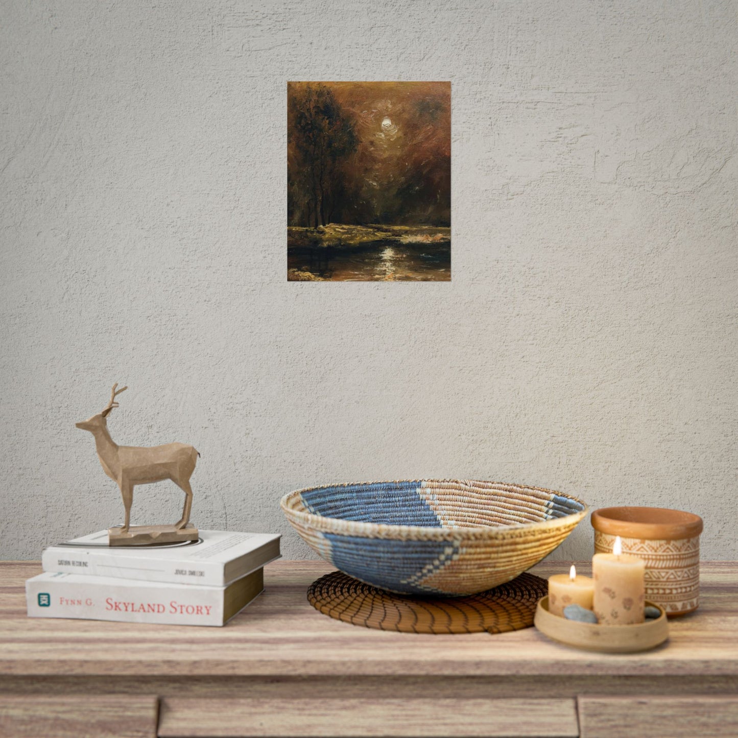 Dark Moody Landscape - Paper Print oil painting. Moonlit Night Landscape Dark Academia decor wall art. Tonalism painting