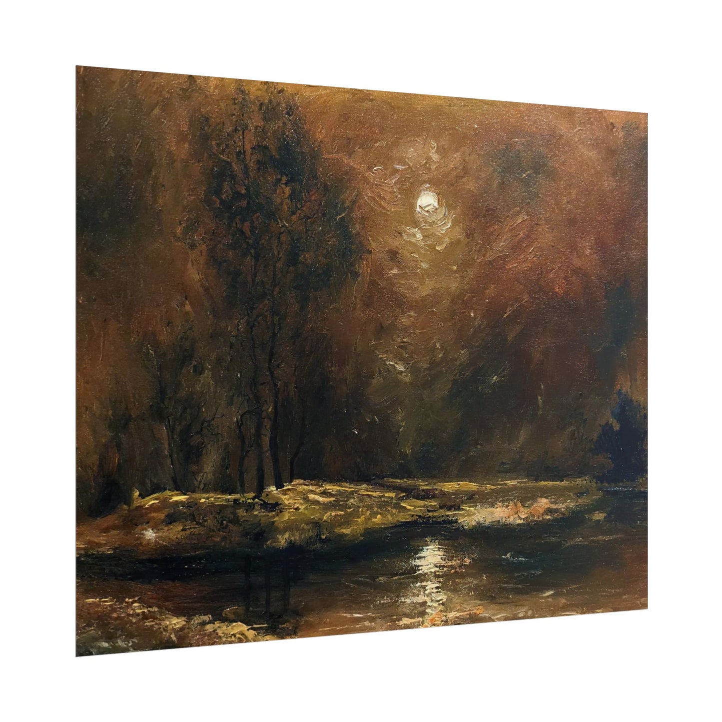 Dark Moody Landscape - Paper Print oil painting. Moonlit Night Landscape Dark Academia decor wall art. Tonalism painting