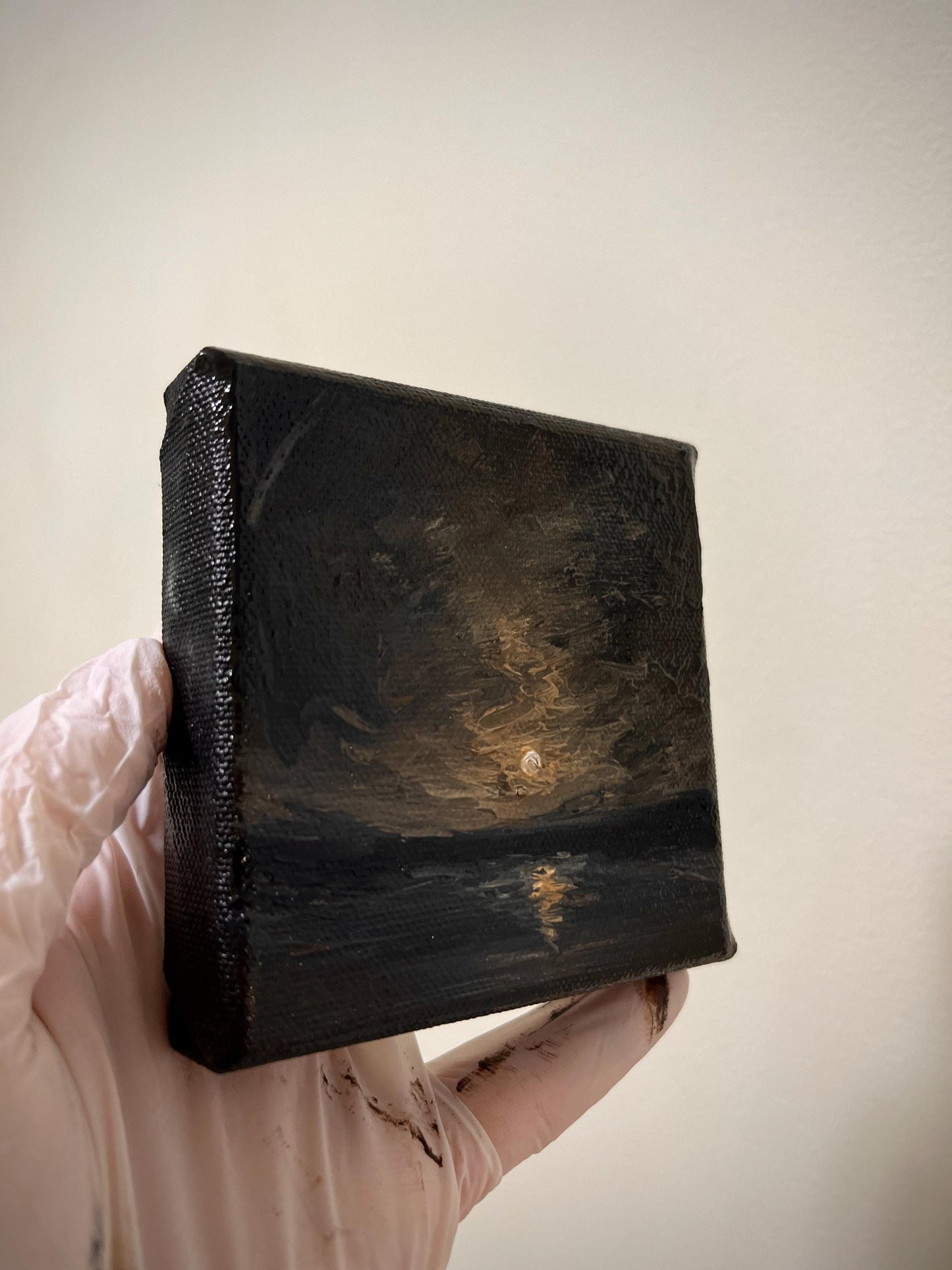 Small Mystery Moonlit Landscape - Original Oil Painting Landscape 4x4 inch. | Macabre Aesthetic | Dark Academia Art | Victorian Goth Decor