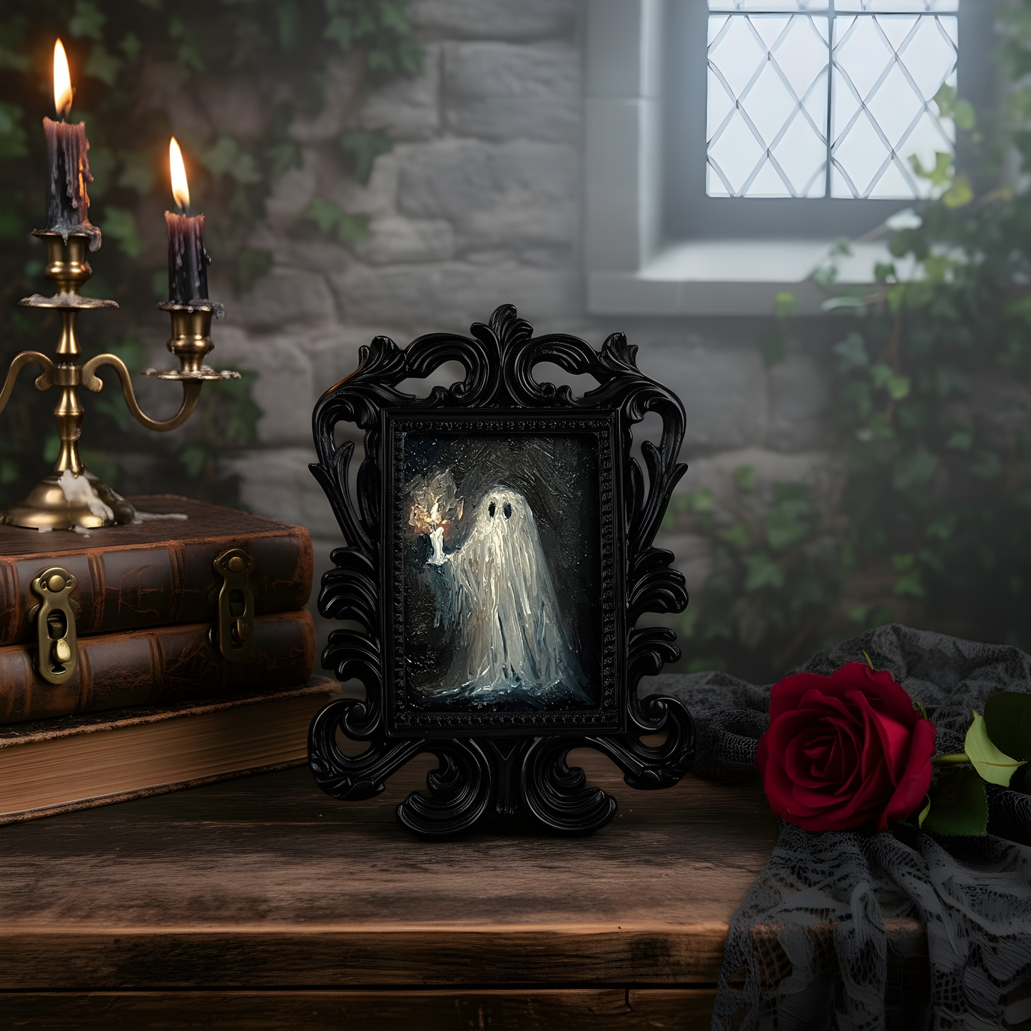 Mini Ghost Original Painting with Candle: Made to order handmade