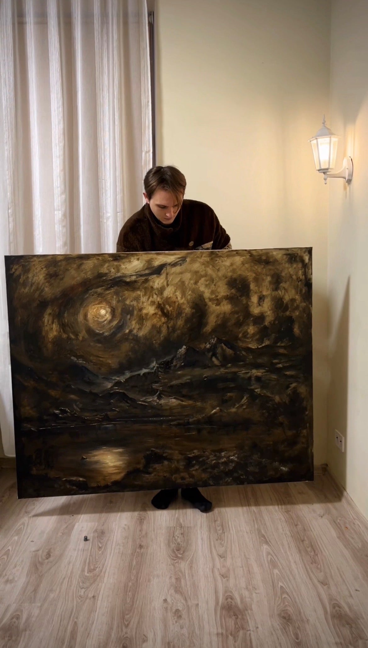 Custom wall mural - Large Oil Painting on canvas: Hand-Painted Landscape for fireplace wall decor