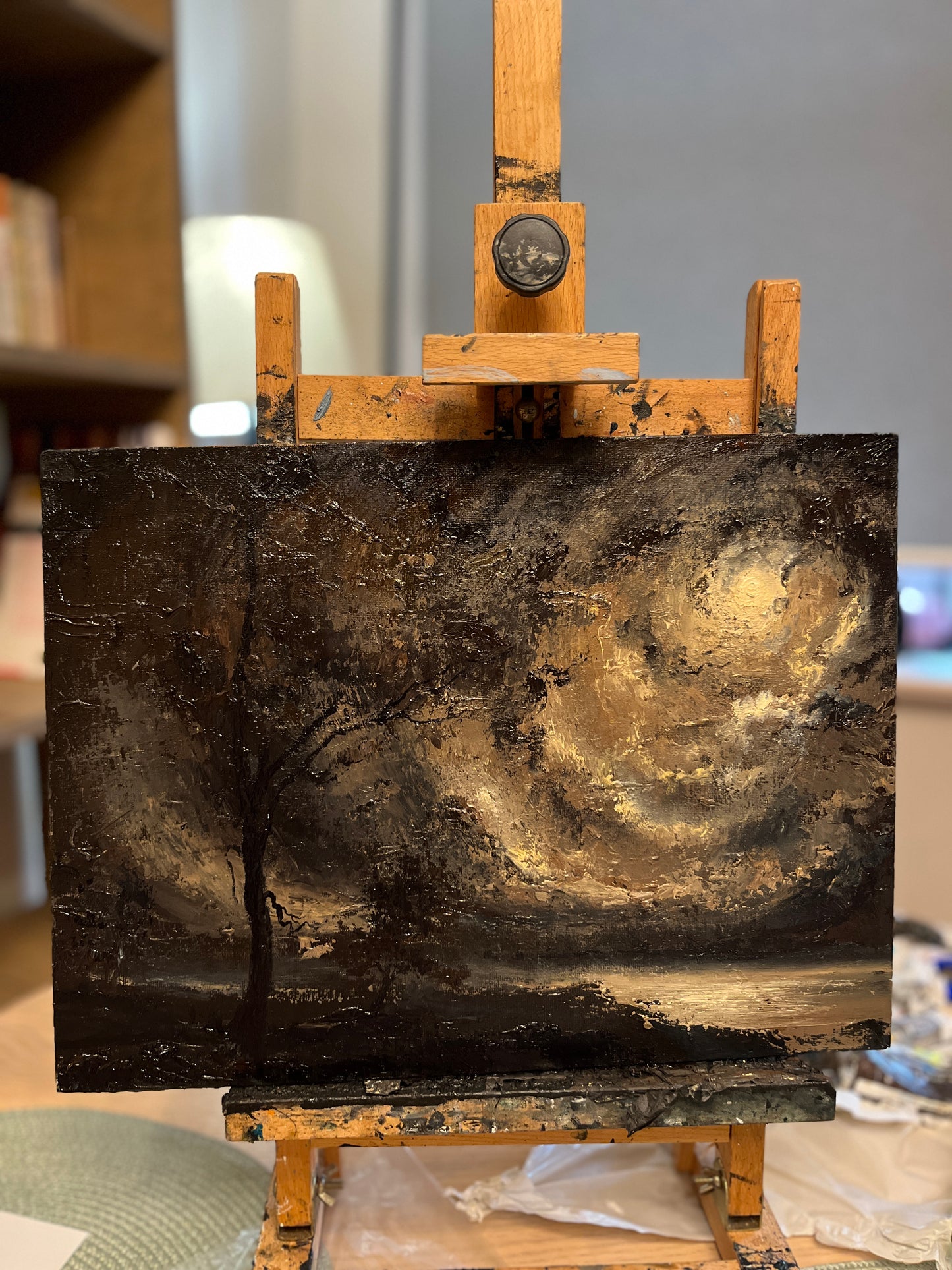 Golden path | Framed Original Oil Painting 12x16 inch