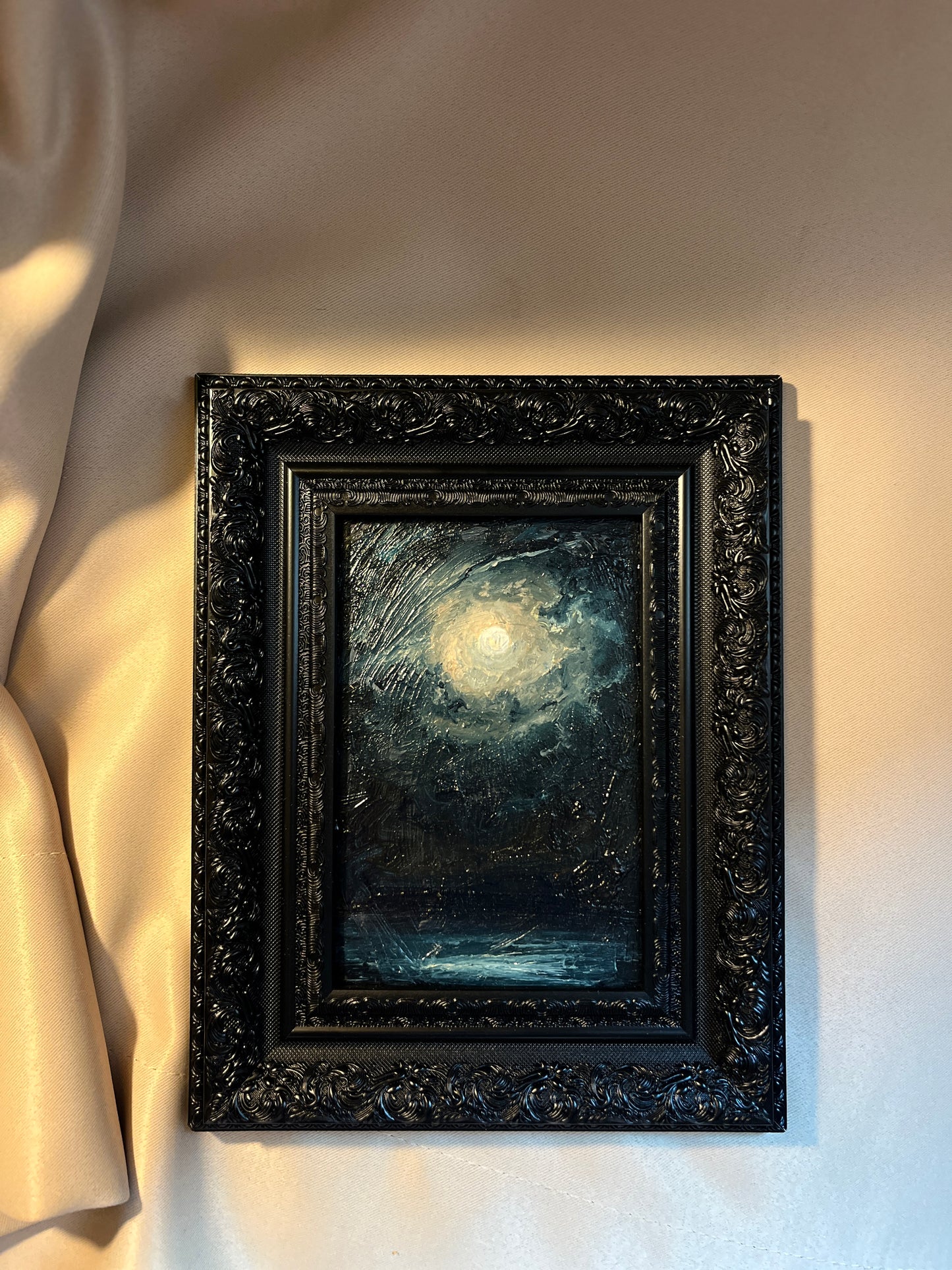 Framed Ocean Nocturne Original Oil Painting 4x6 inch