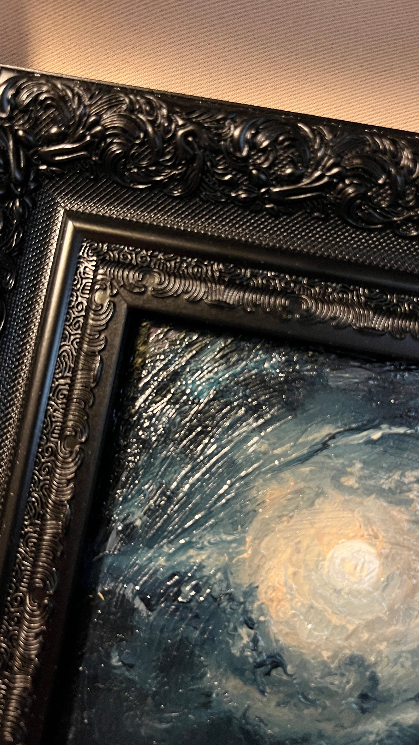 Framed Ocean Nocturne Original Oil Painting 4x6 inch