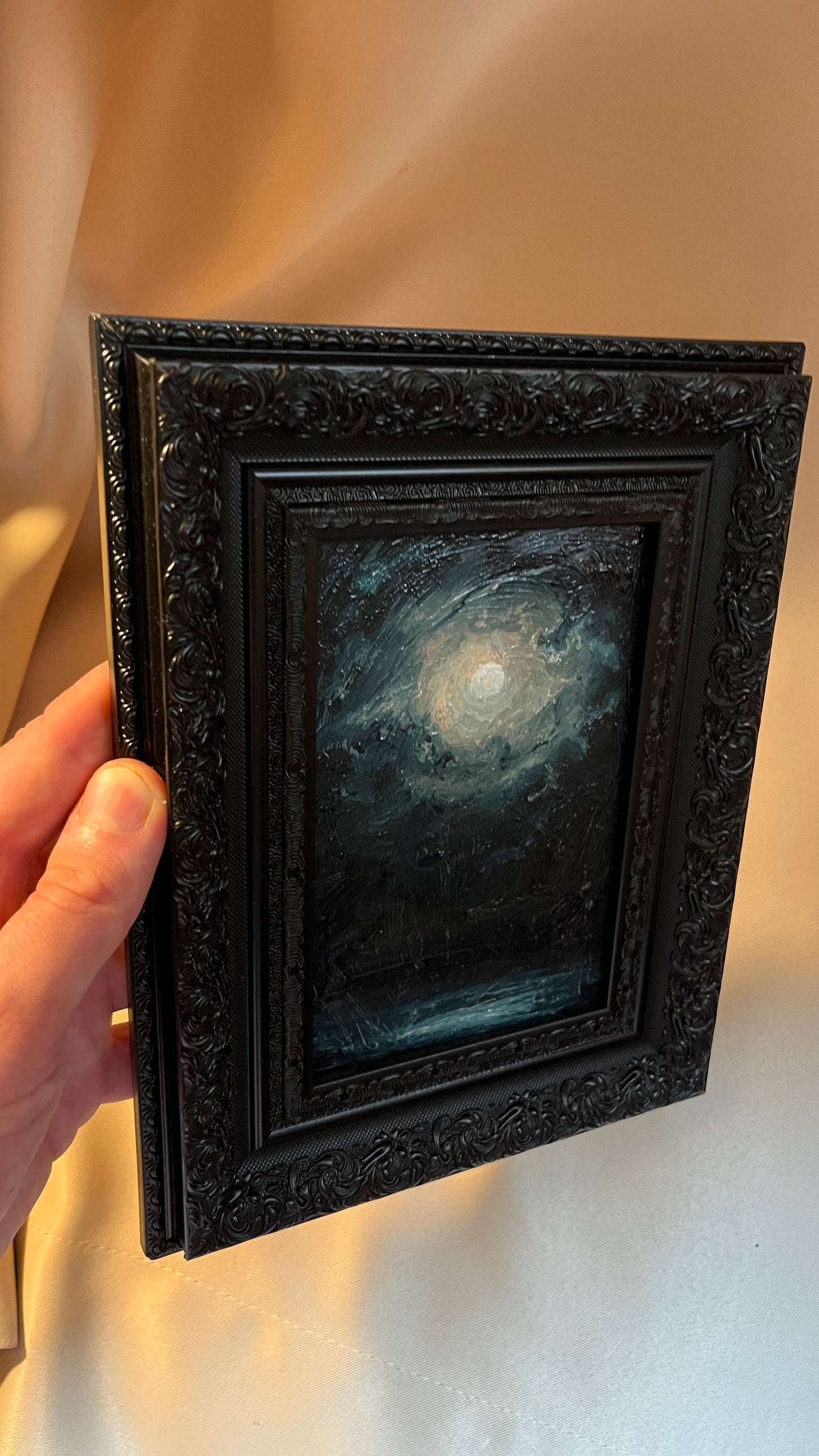 Framed Ocean Nocturne Original Oil Painting 4x6 inch