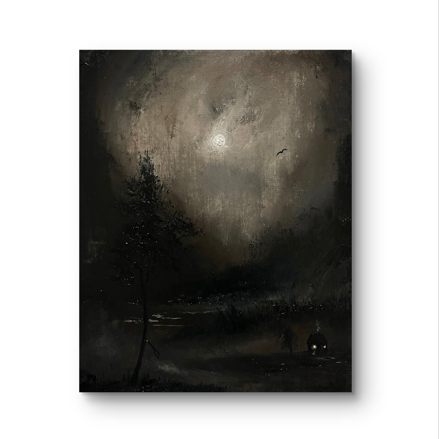 Sanctuary Under the Moon – Original Gothic Oil Painting 24x30 cm (9.4×12 in)