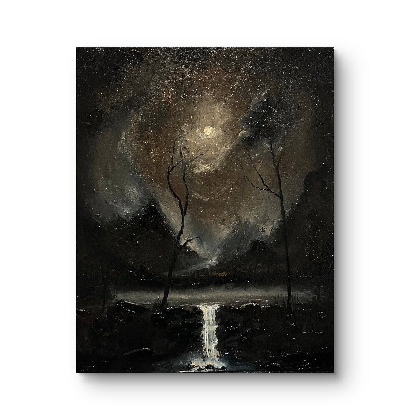 The Weeping Cascade – Original Gothic Oil Painting 24x30 cm (9.4×12 in)