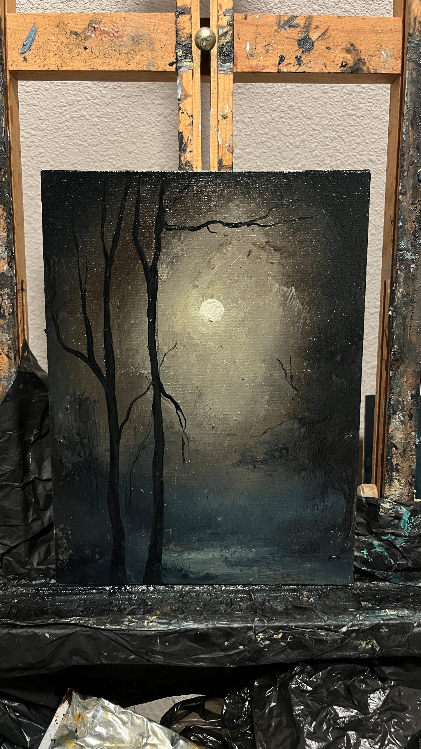 Silent Grove – Original Gothic Oil Painting 18x24 cm (7×9.4 in) | Dark Academia Moonlit Forest