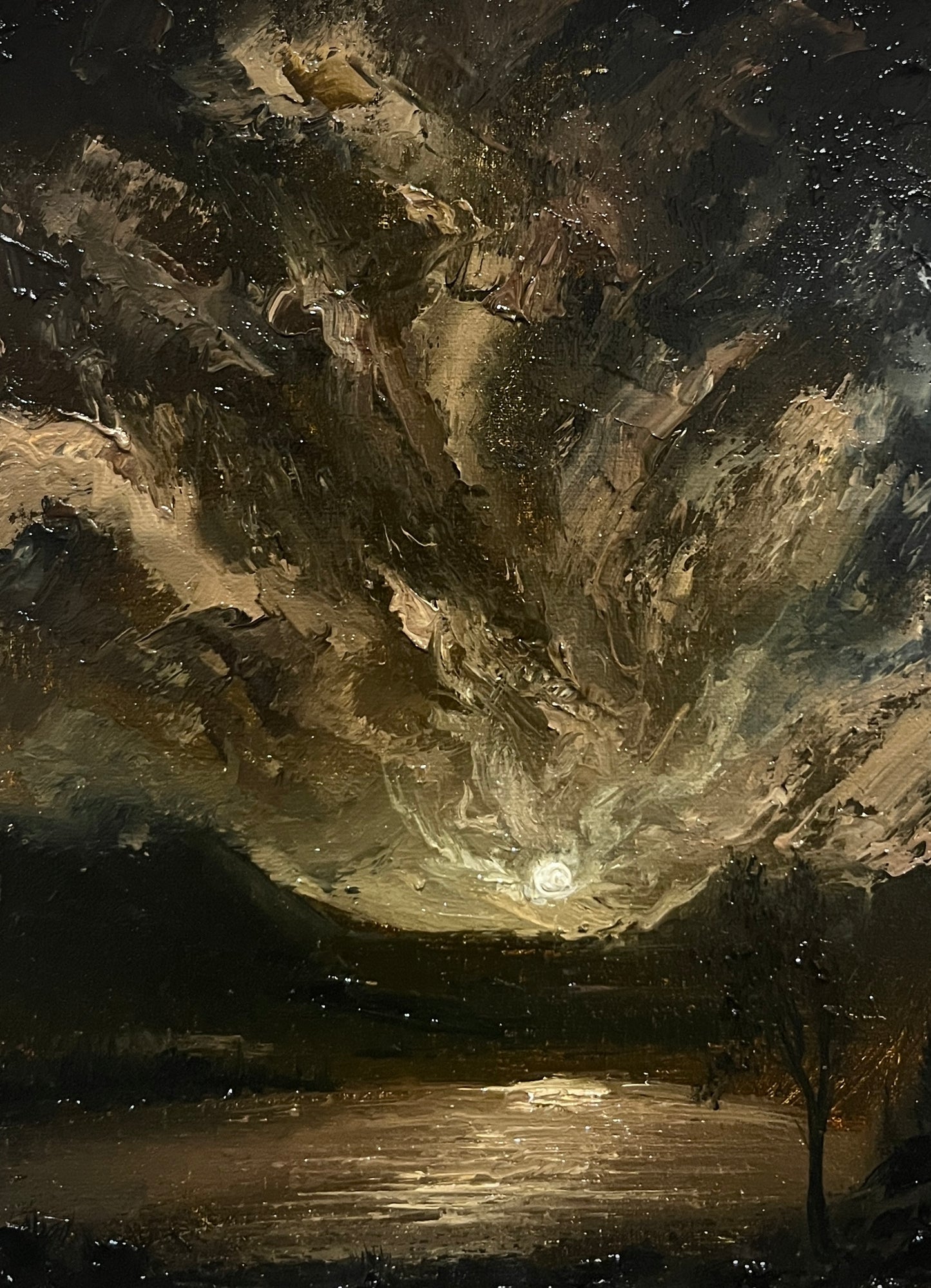 Infernal Sky – Original Gothic Oil Painting 18x24 cm (7×9.4 in) | Dark Academia Dramatic Moonlight