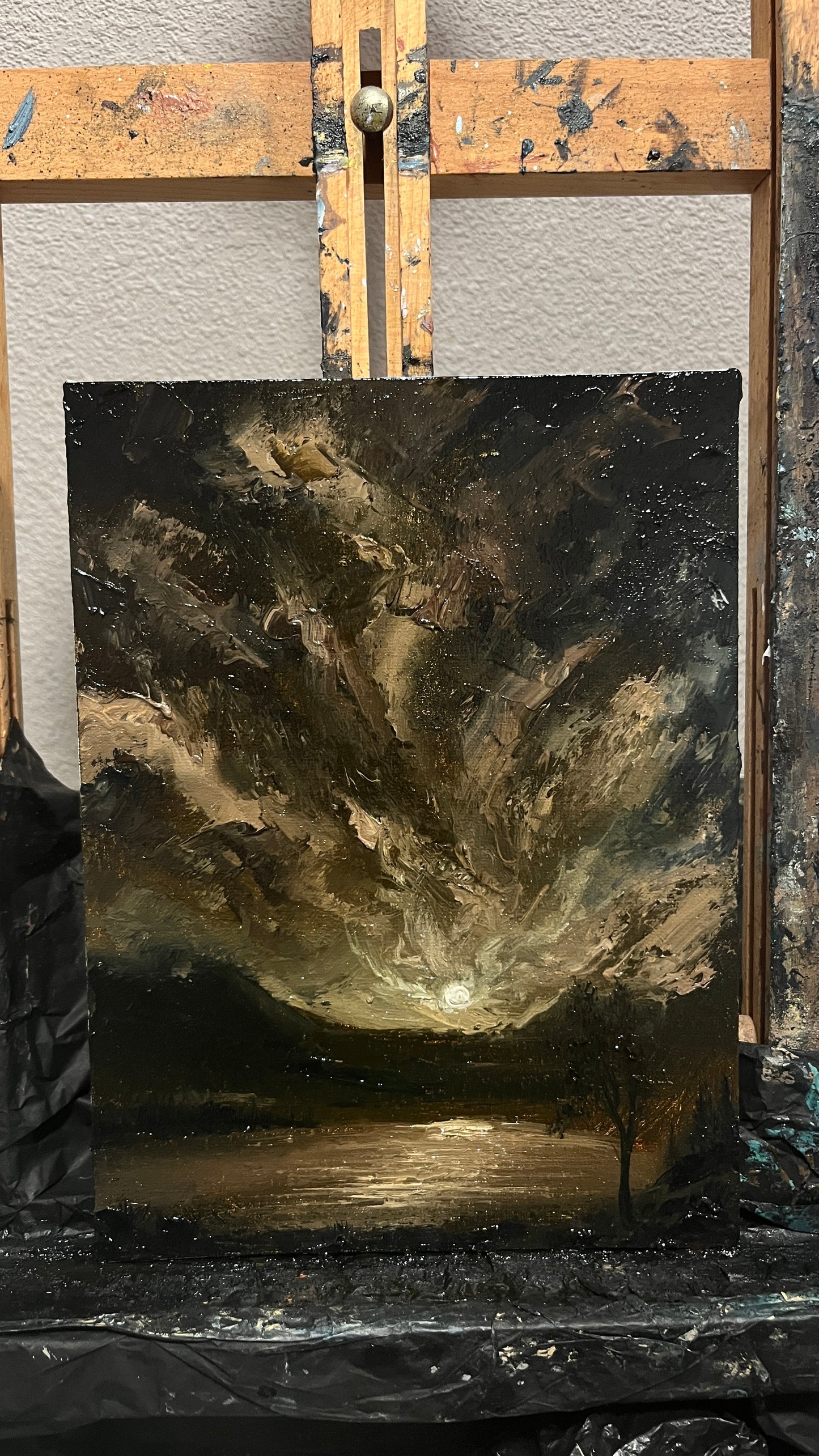 Infernal Sky – Original Gothic Oil Painting 18x24 cm (7×9.4 in) | Dark Academia Dramatic Moonlight