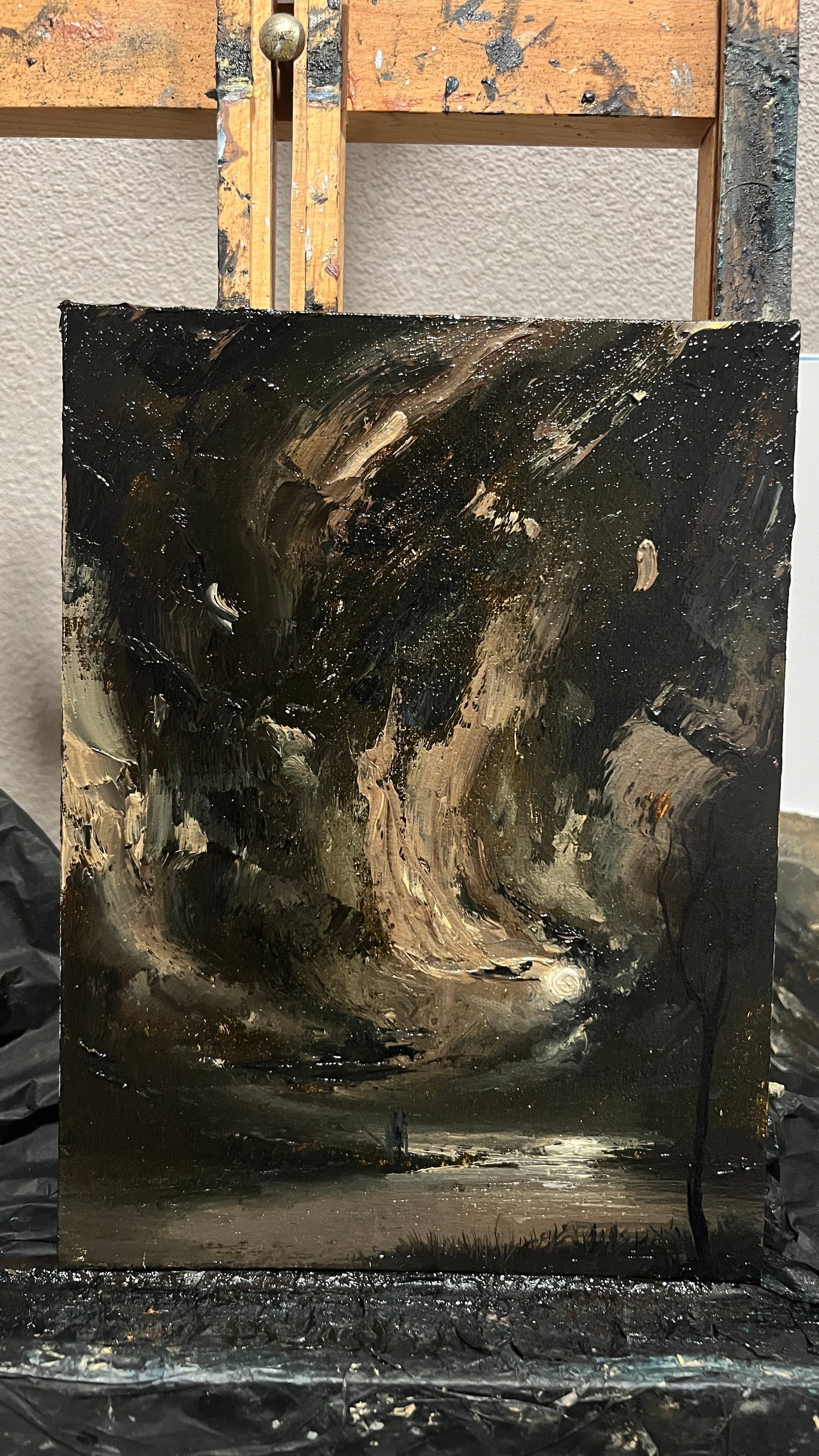 Inferno of Silence – Original Gothic Oil Painting 18x24 cm (7×9.4 in) | Dark Academia Moonlit Vision