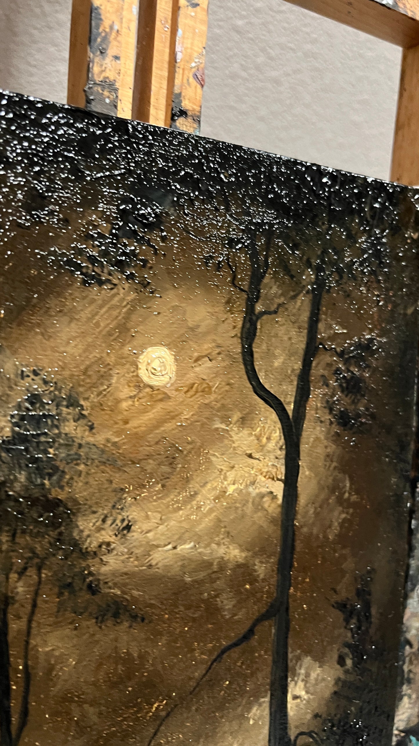 Amber Nocturne – Original Gothic Oil Painting 18x24 cm (7×9.4 in) | Dark Academia Moonlit Landscape