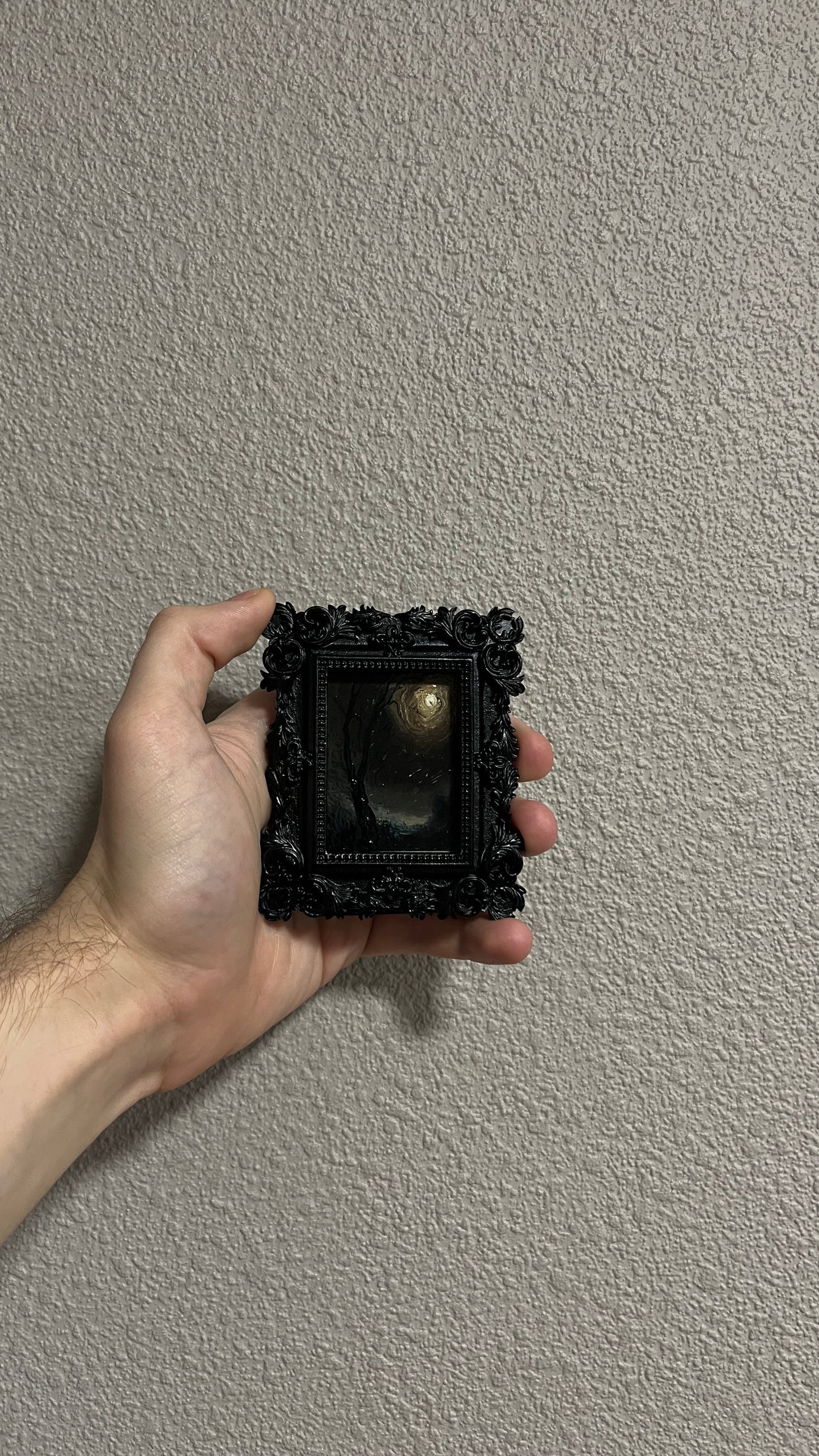 The Keeper of Silence – Original Miniature Gothic Oil Painting | Dark Academia Art in Ornate Black Frame