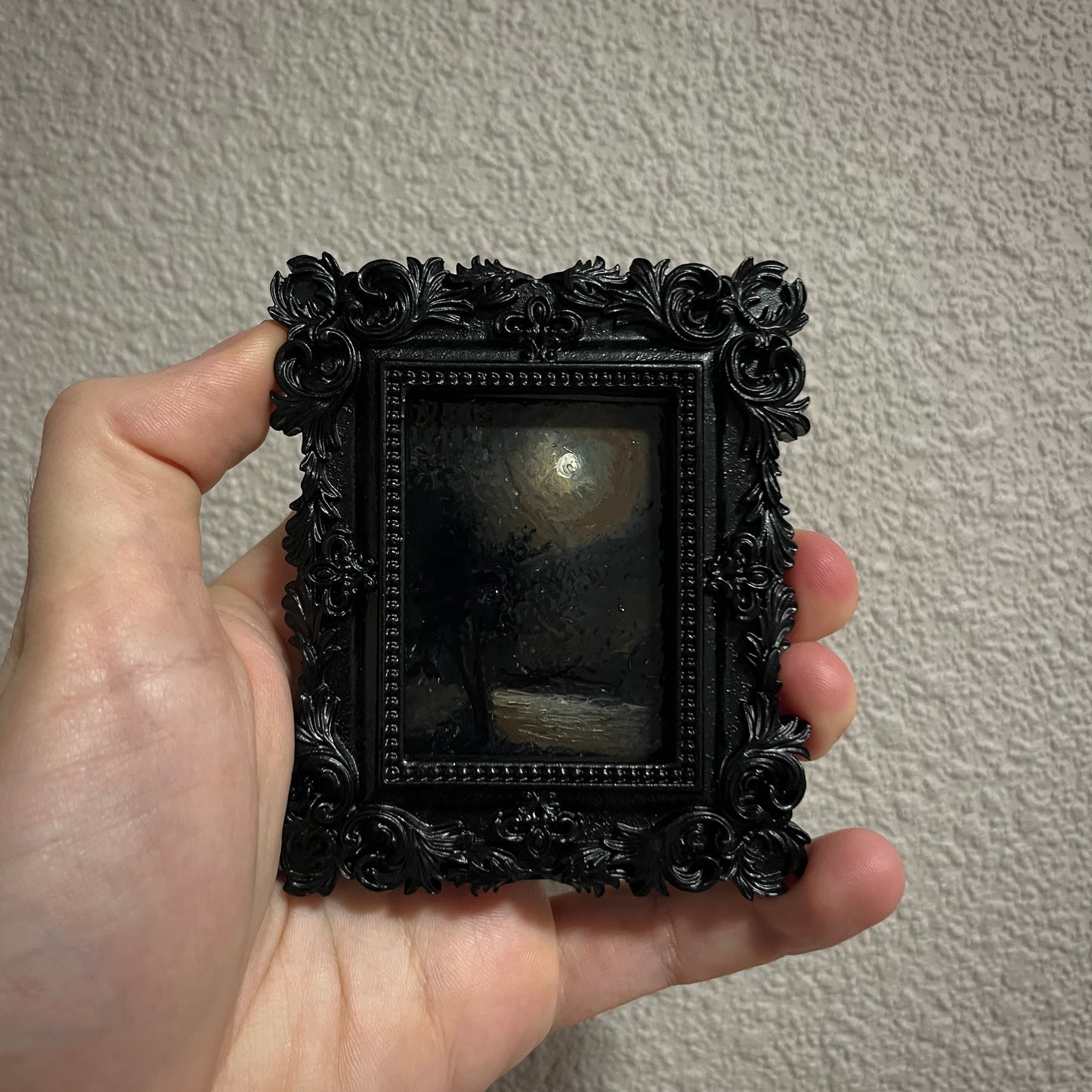 After the Storm – Miniature Gothic Oil Painting in Ornate Black Frame | Dark Academia Art