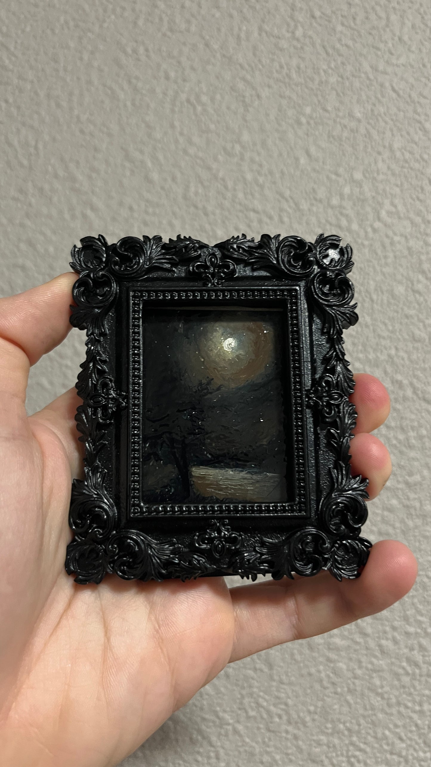 After the Storm – Miniature Gothic Oil Painting in Ornate Black Frame | Dark Academia Art