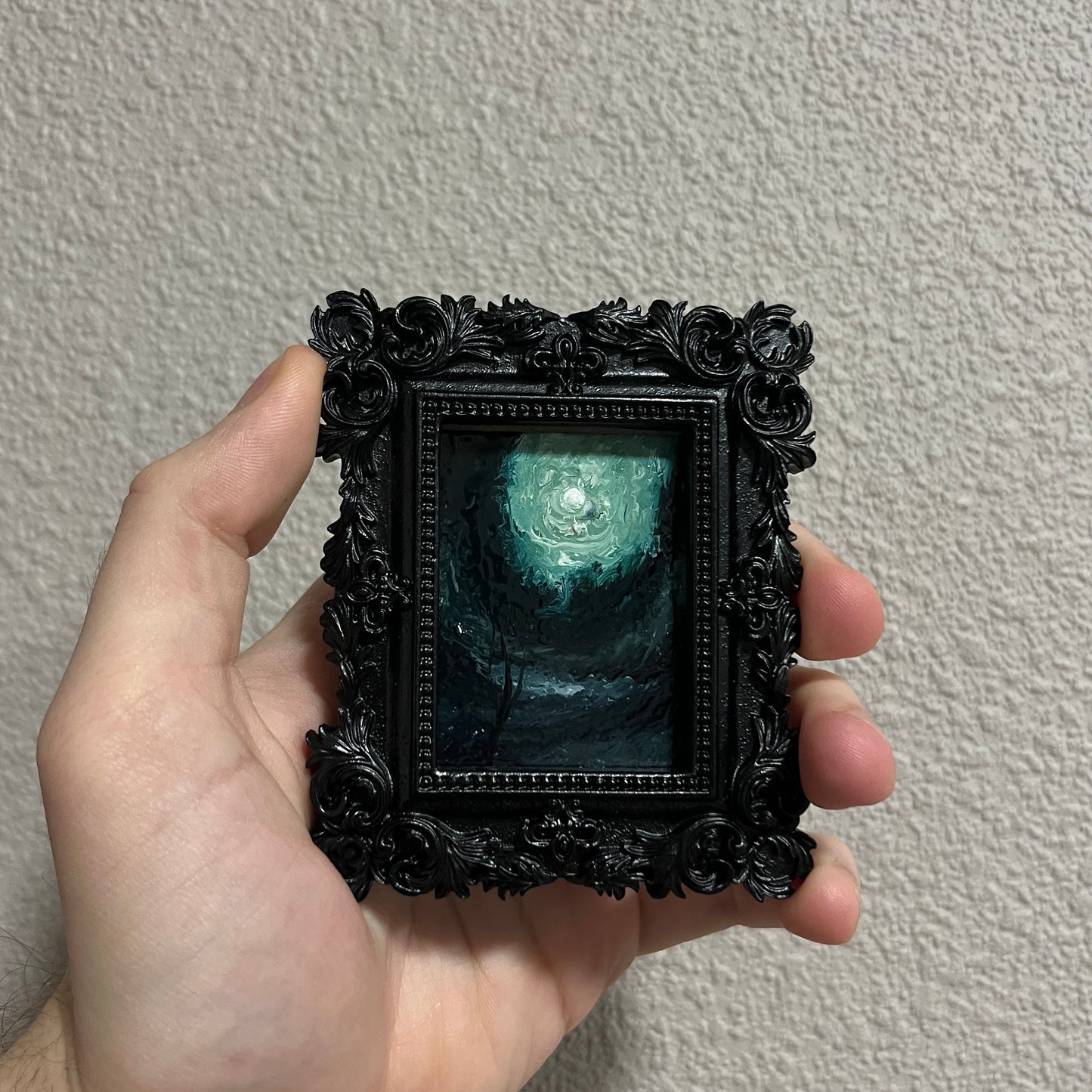 The Abyss of Light – Original Miniature Gothic Oil Painting | Dark Academia Art in Ornate Frame