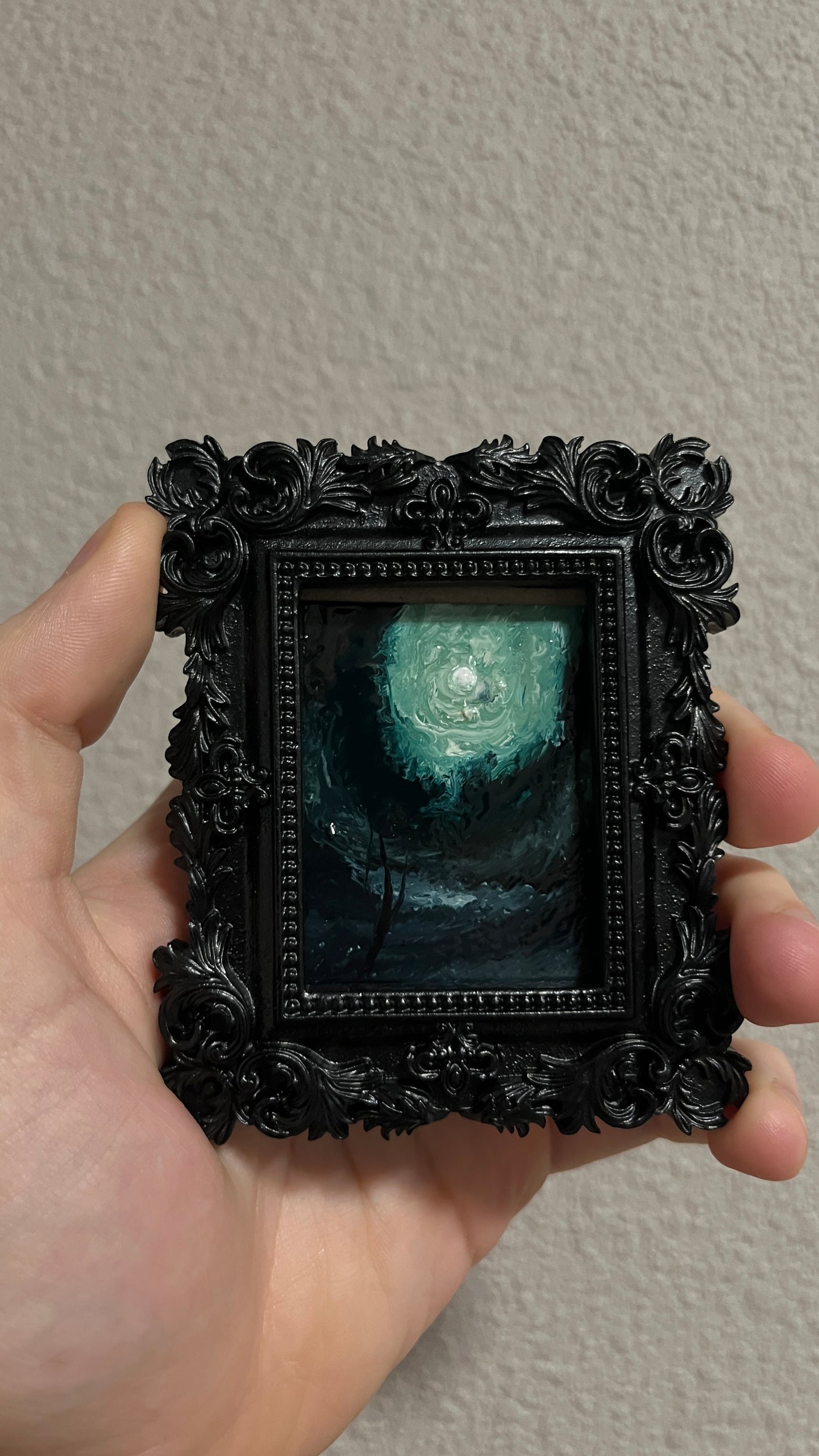 The Abyss of Light – Original Miniature Gothic Oil Painting | Dark Academia Art in Ornate Frame