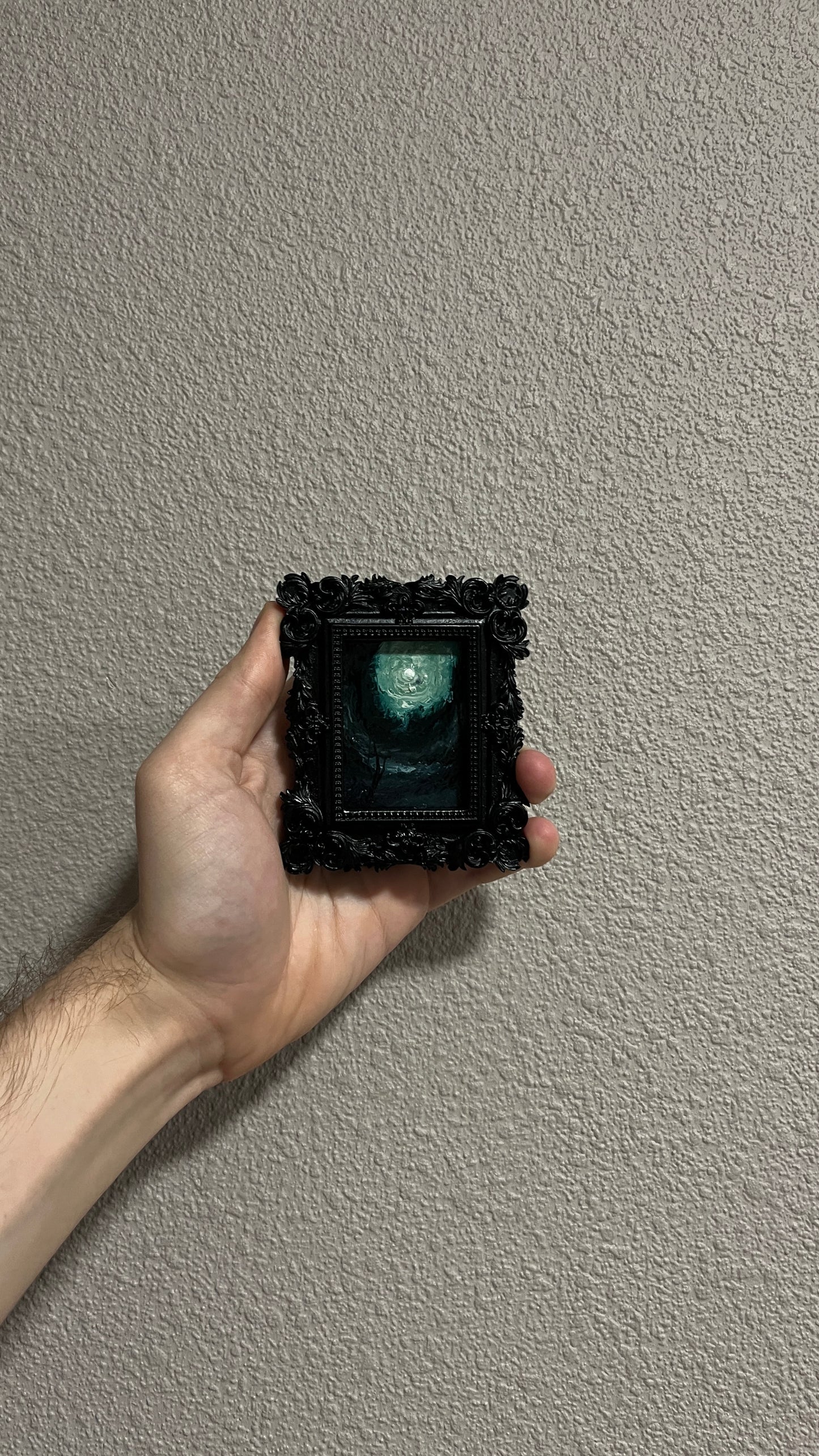 The Abyss of Light – Original Miniature Gothic Oil Painting | Dark Academia Art in Ornate Frame