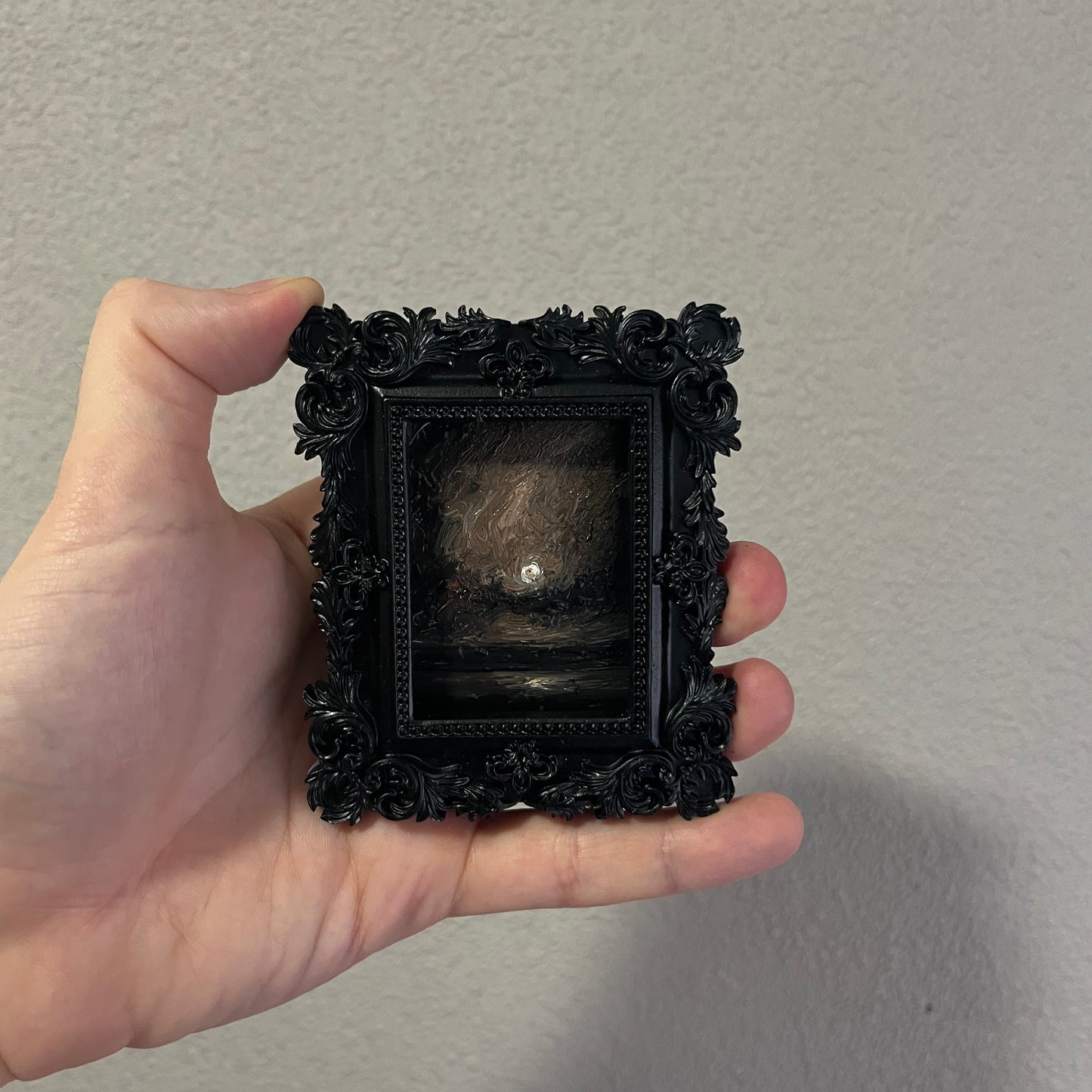 The Last Reflection – Original Miniature Gothic Oil Painting | Dark Academia Art in Ornate Frame