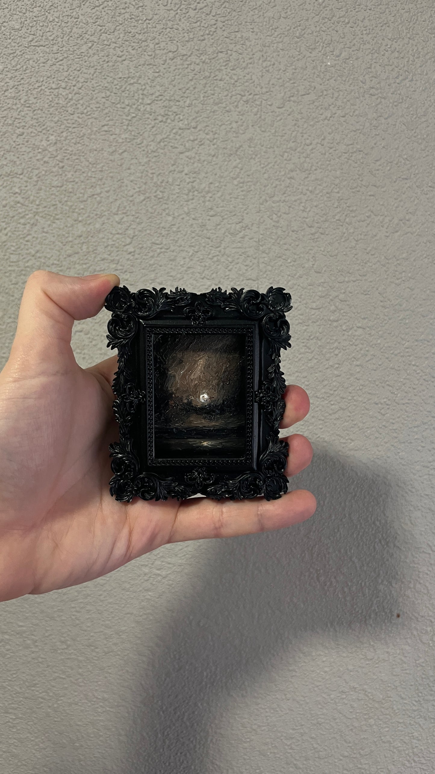 The Last Reflection – Original Miniature Gothic Oil Painting | Dark Academia Art in Ornate Frame