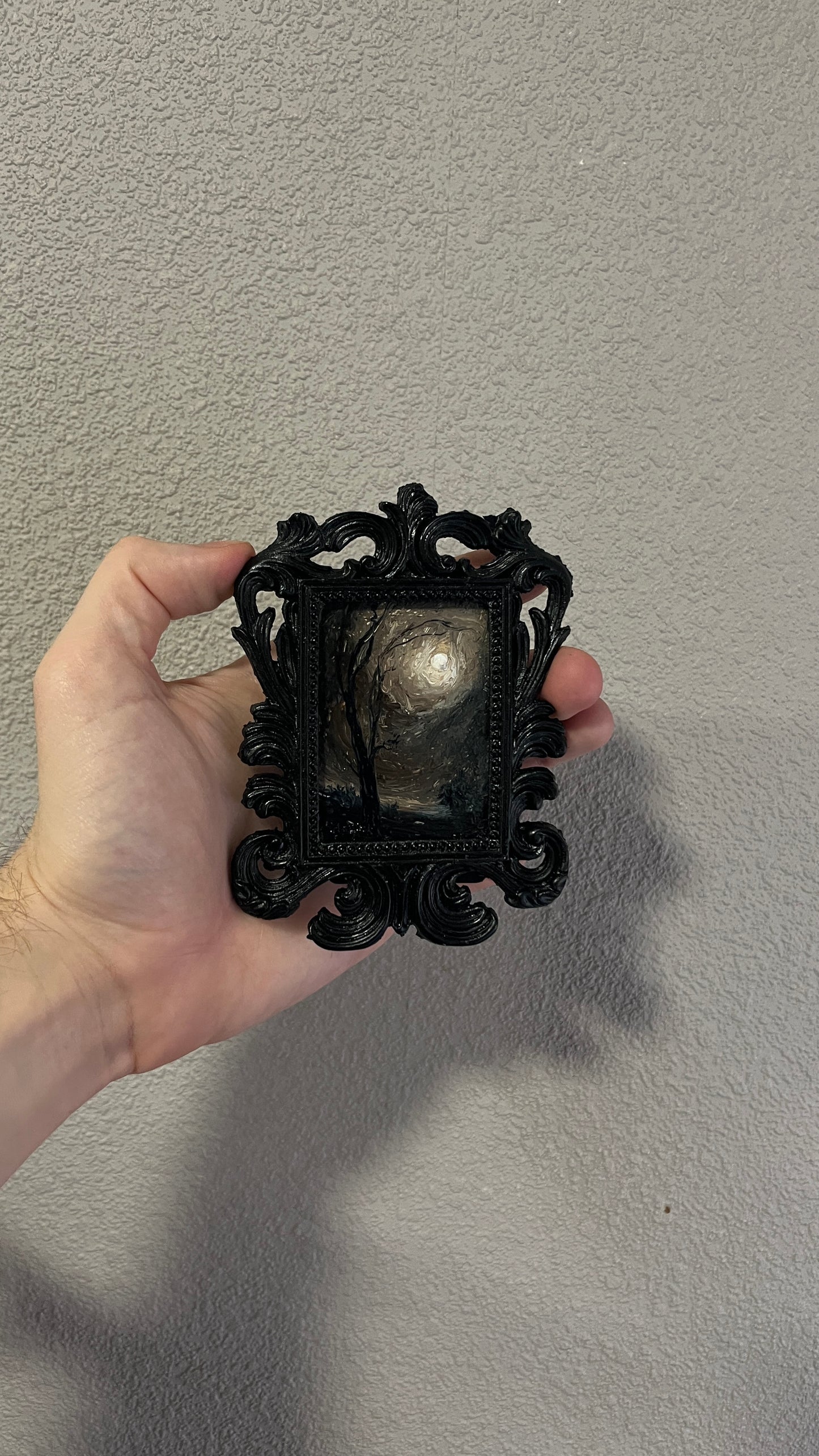 Whisper to the Moon – Original Miniature Gothic Oil Painting | Dark Academia Art in Ornate Frame