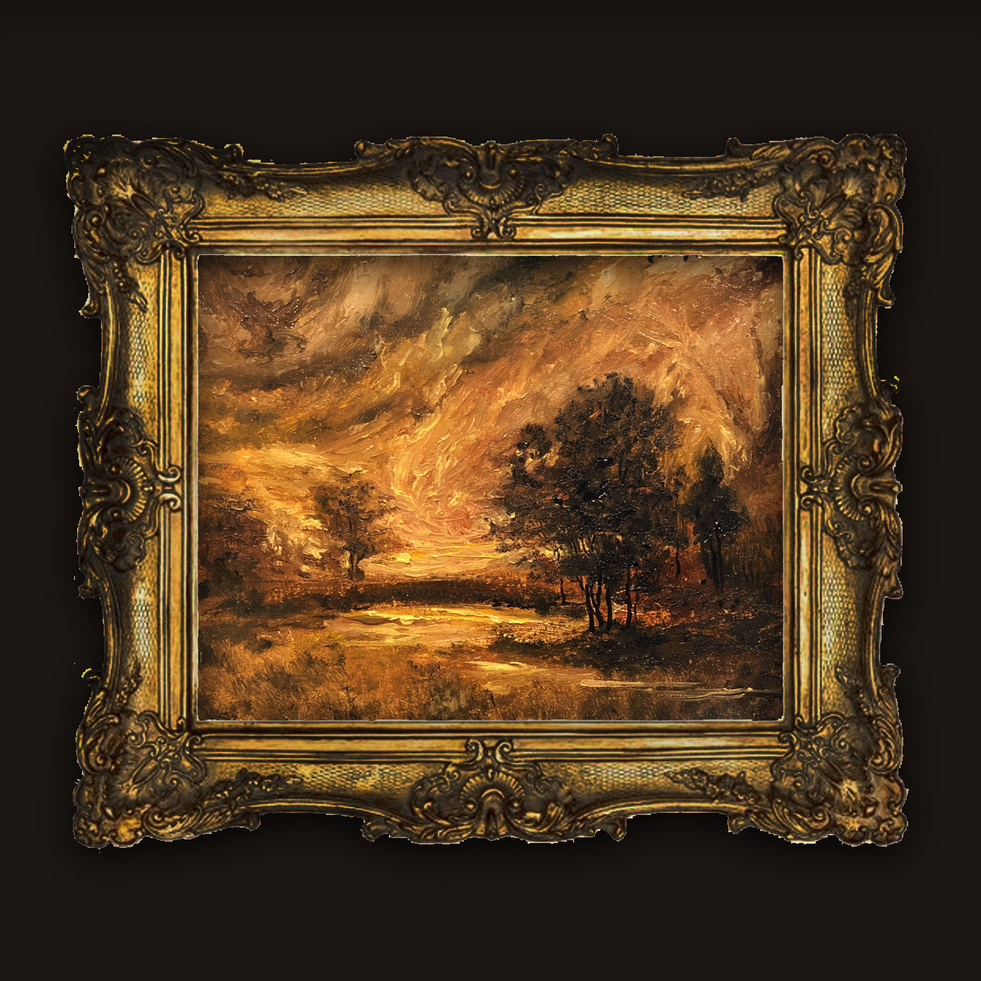 Moonlit Autumn Landscape Oil Painting Paper Print: Dark Academia Victorian Decor
