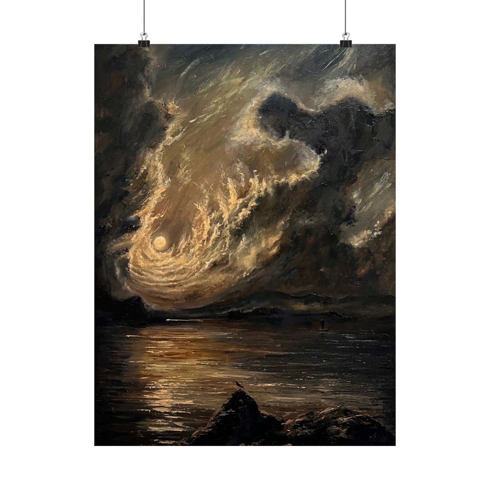 Swirling Ocean Night Painting | Moody Dark Moonlit Sea Poster — Dark Academia Prints