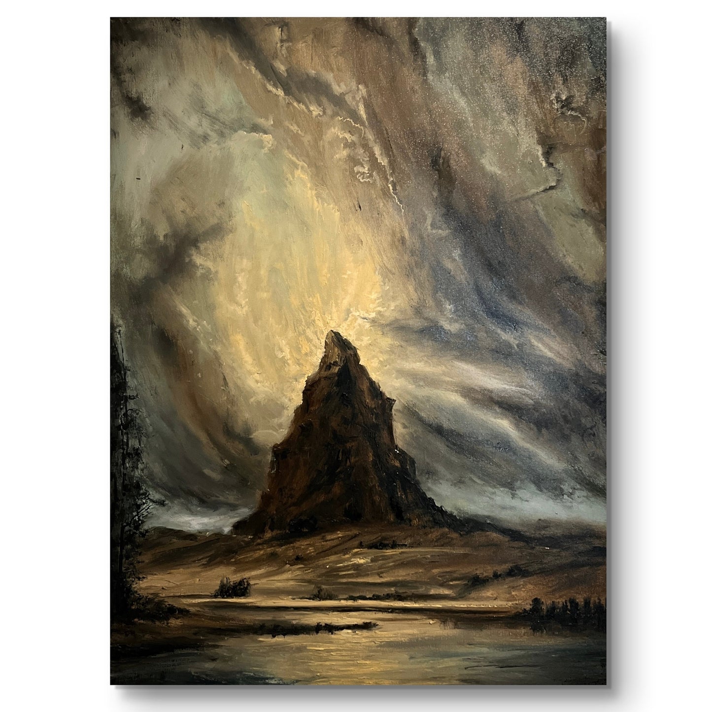 Moonlit Mountain Oil Painting: Gothic Dark Academia Art (24x32 inch)