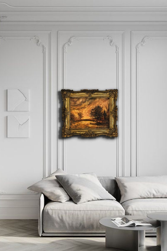 Moonlit Autumn Landscape - Paper Print Oil Painting | Dark Academia Decor Wall Art | Tonalism Painting | Victorian Decor