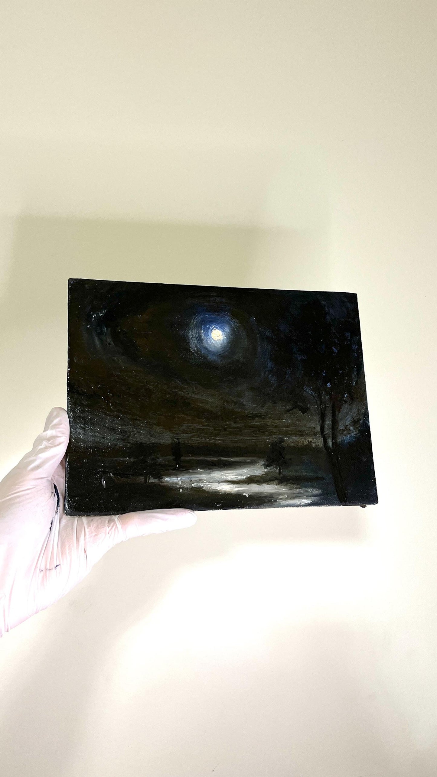 Moonlit Night Walk – Original 18x24 cm Oil Painting Landscape on Canvas | Dark Atmospheric Art for Gothic decor
