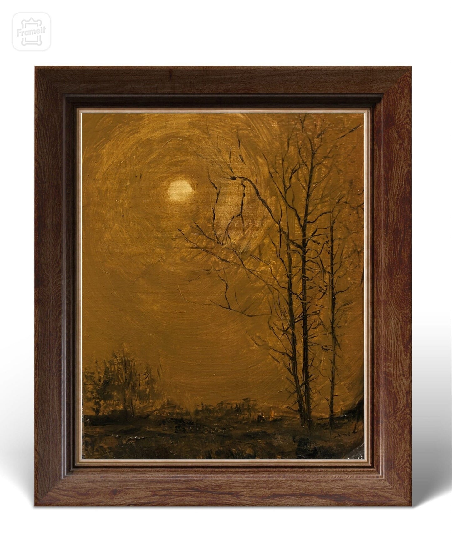 Moody Original Oil Painting Landscape on Canvas 12x9,5 inch | Dark Wall Art | Vintage Night Painting | Dark Academia Art |