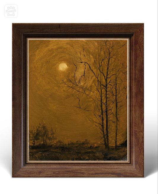 Moody Original Oil Painting Landscape on Canvas 12x9,5 inch | Dark Wall Art | Vintage Night Painting | Dark Academia Art |
