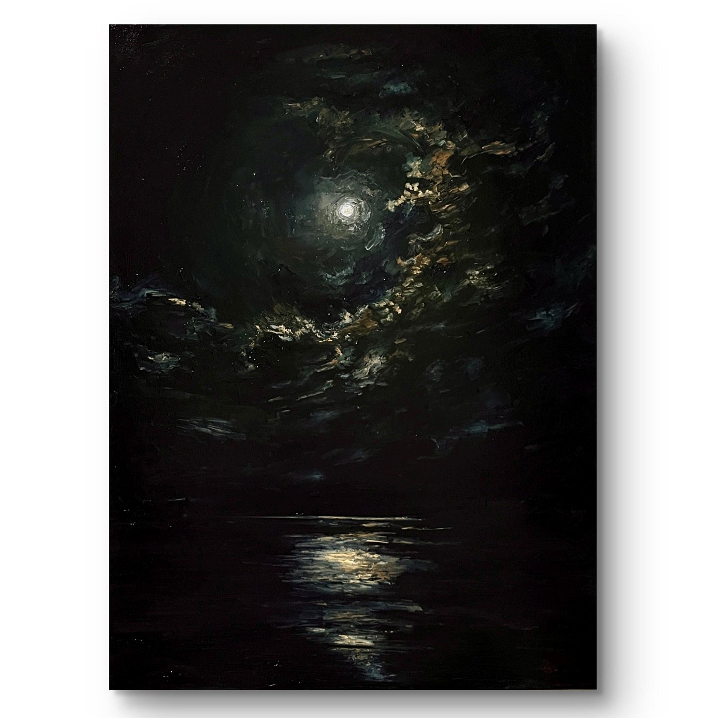 Dark Nocturne statement landscape original oil painting, 32x24 inch large gothic canvas art by Mikhail Khalin