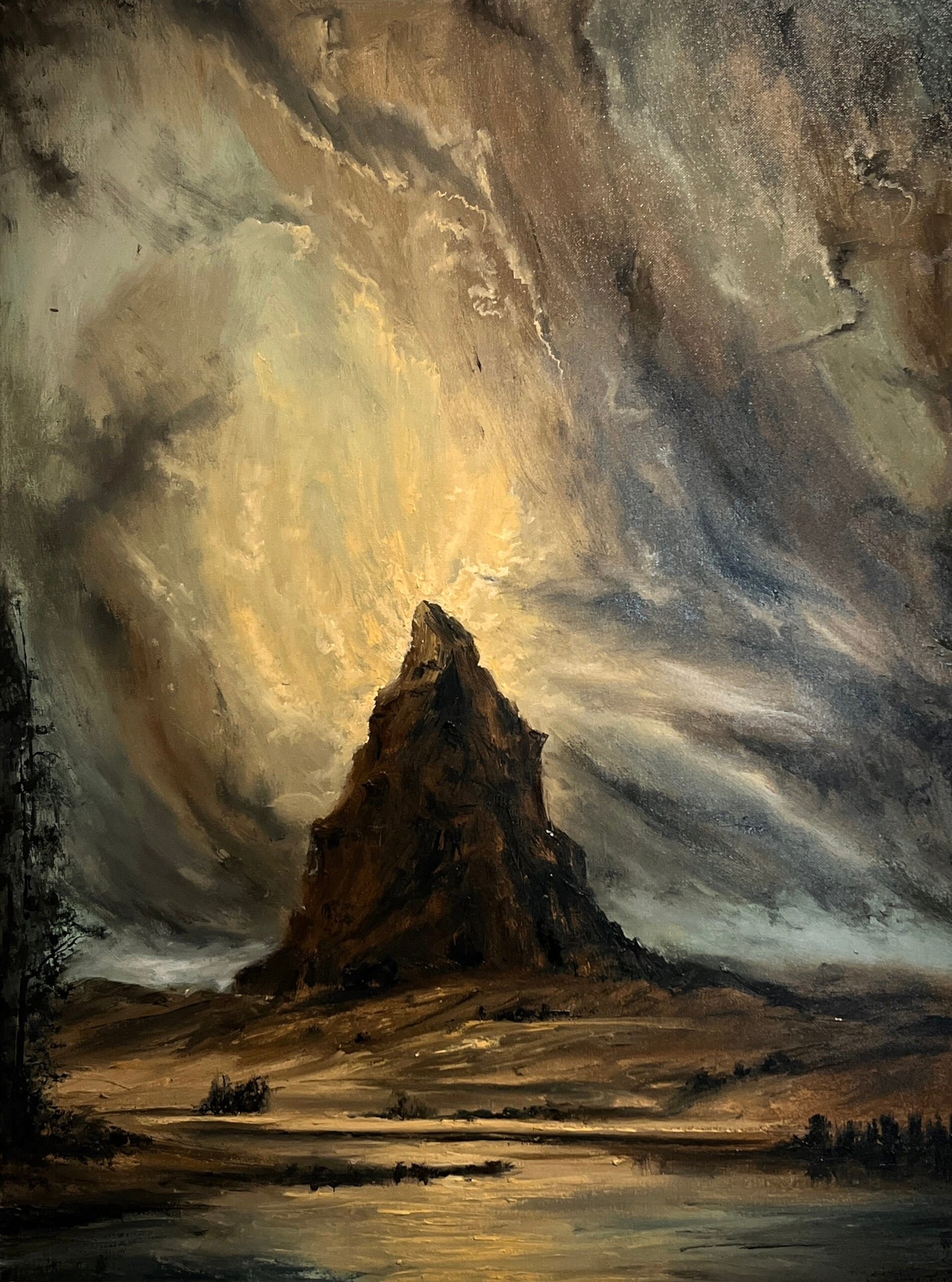 Moonlit Mountain Oil Painting: Gothic Dark Academia Art (24x32 inch)