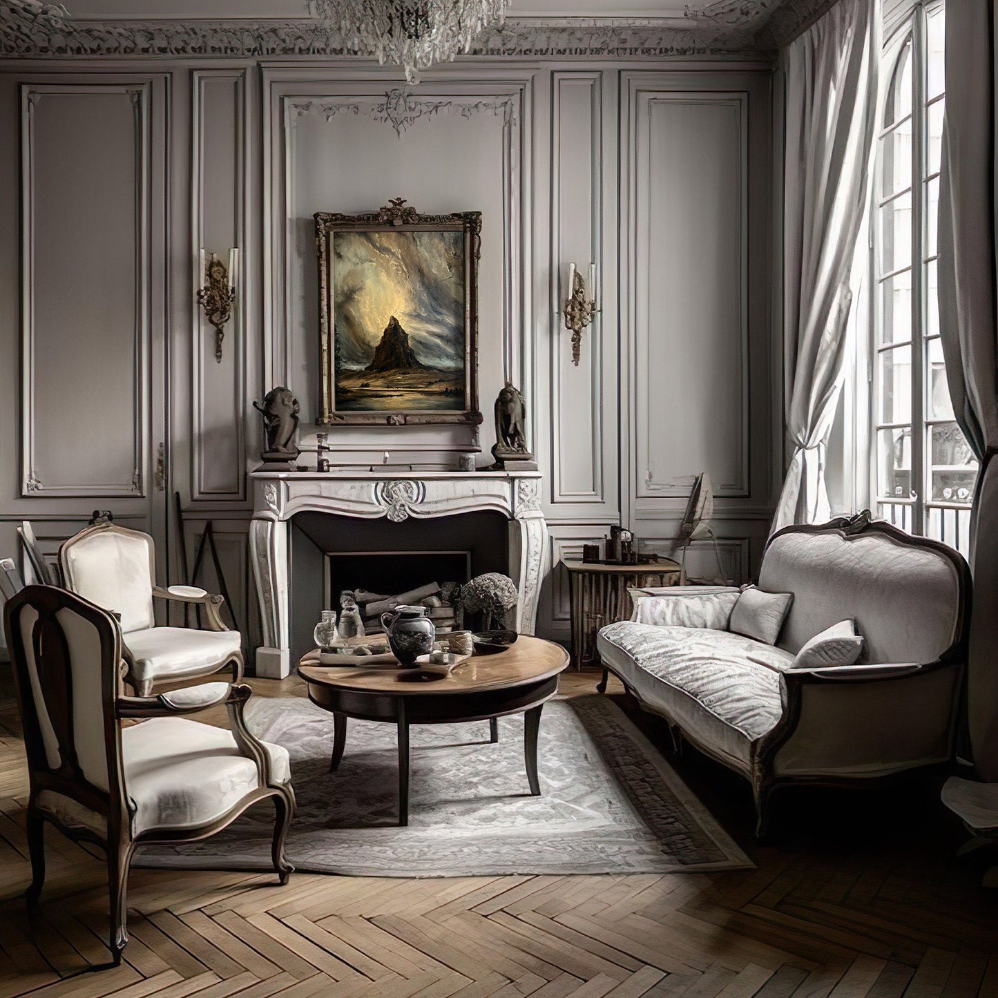 Moonlit Mountain Oil Painting: Gothic Dark Academia Art (24x32 inch)