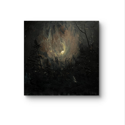 Omen of the Hollow – Original Gothic Oil Painting 20x20 cm (8x8 in) | Dark Academia Night Forest