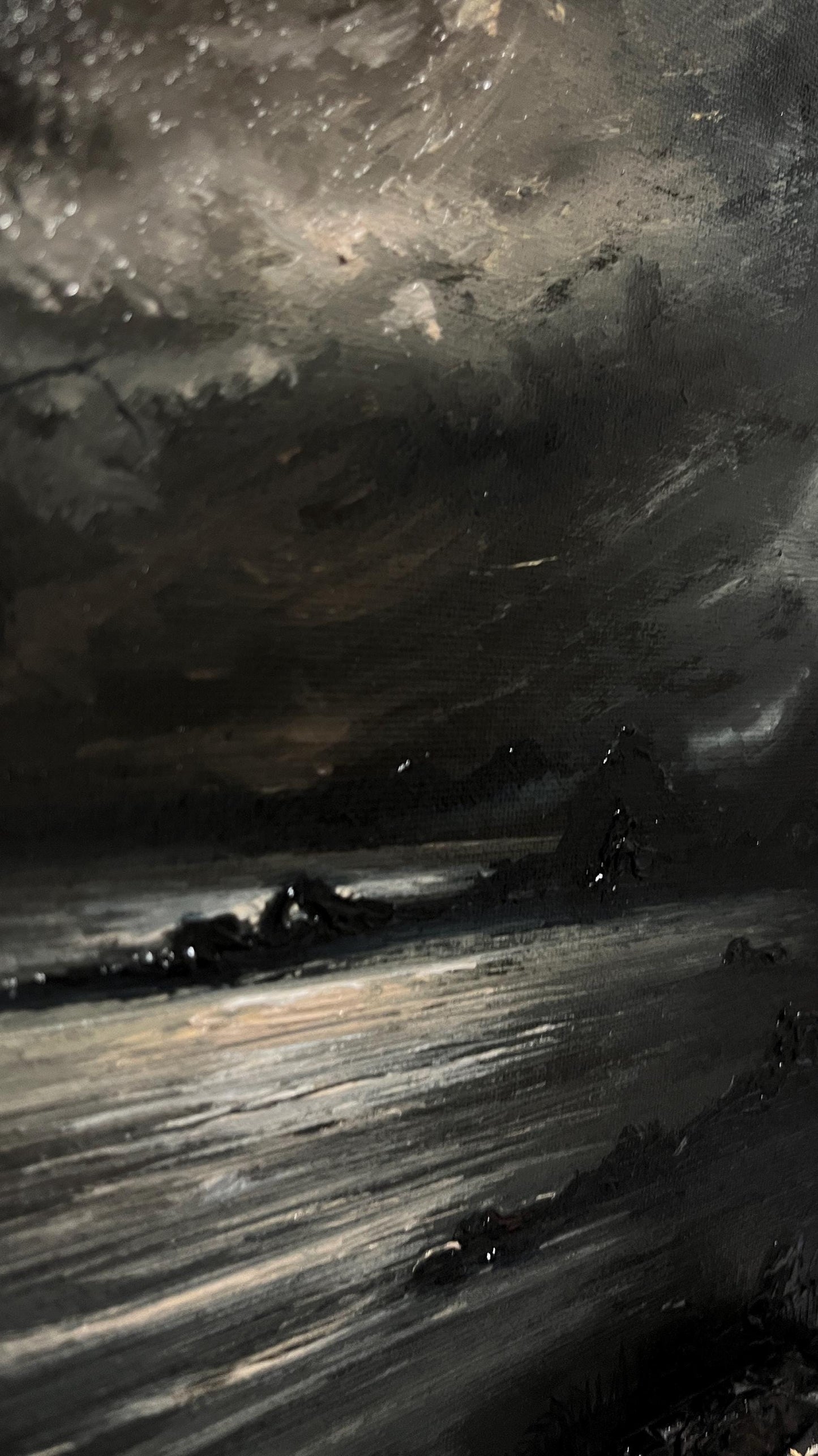 Original Oil Painting 12x16" | Moonlit Night Sky Over the Sea | Atmospheric Dark Seascape