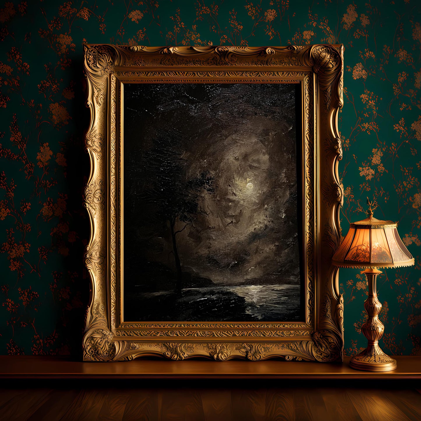 Mystic Moonlit Night – Dark Gothic Landscape Oil Painting, 24x30 cm, Mysterious Nocturnal Artwork, Haunted Forest Scene, Original Wall Art