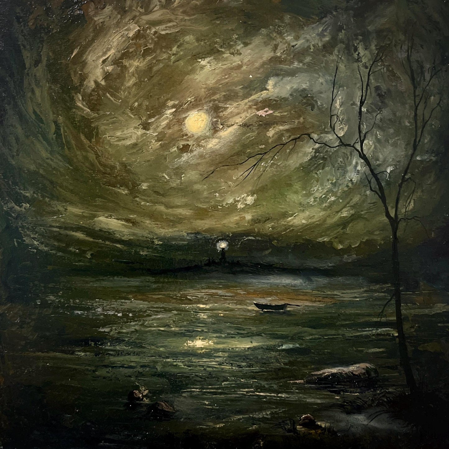 Original Oil Painting | 40x40 cm | Moonlit Seascape Painting