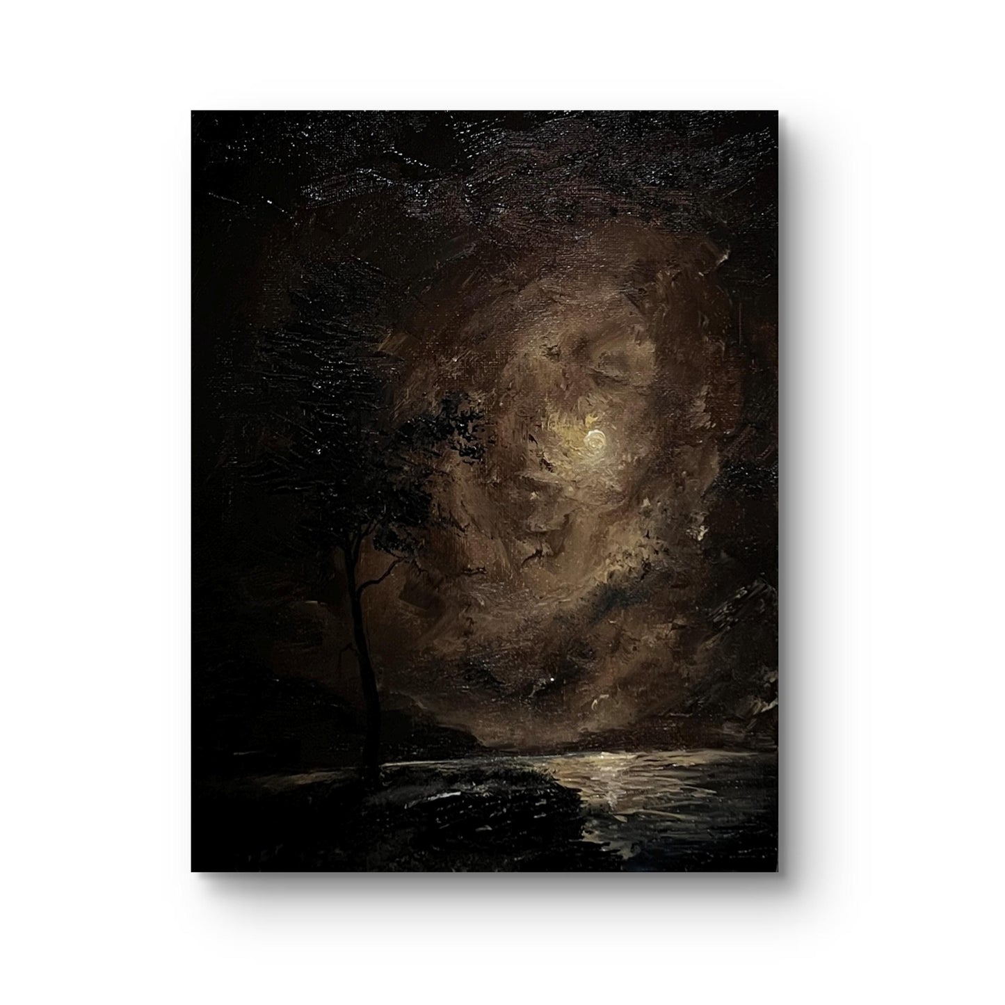Mystic Moonlit Night – Dark Gothic Landscape Oil Painting, 24x30 cm, Mysterious Nocturnal Artwork, Haunted Forest Scene, Original Wall Art