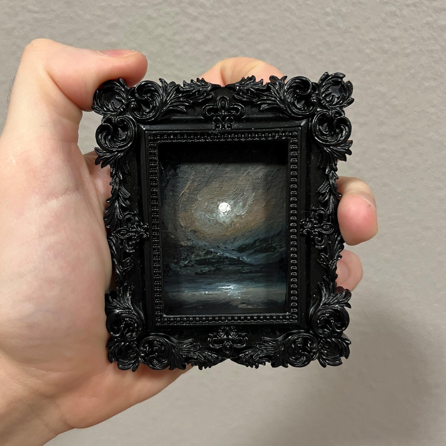 Framed Dark Academia Mini Oil Painting | Echoes of Dusk – Gothic Miniature Oil Painting | Framed Original Art