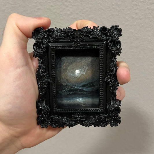 Framed Dark Academia Mini Oil Painting | Echoes of Dusk – Gothic Miniature Oil Painting | Framed Original Art