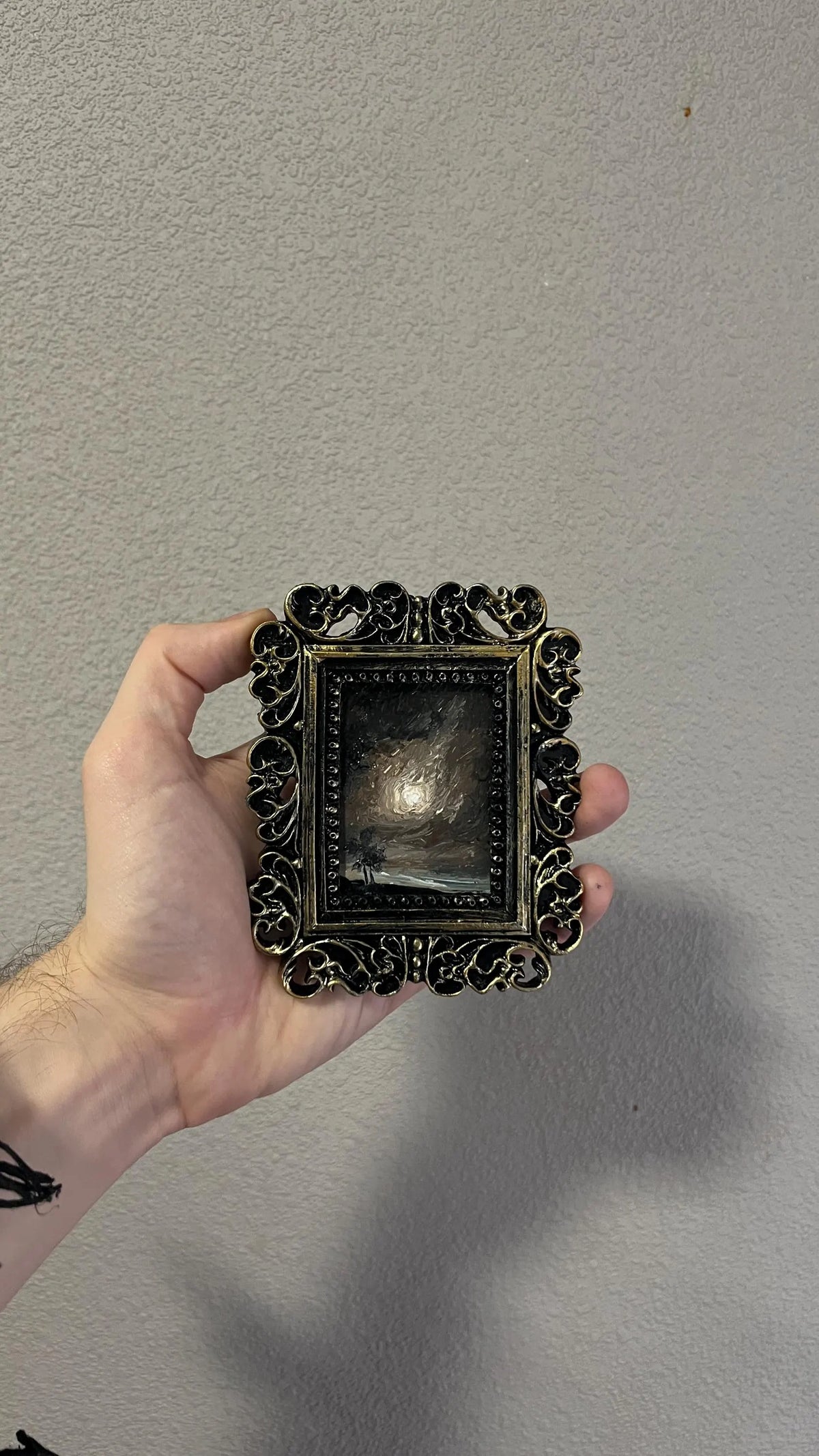Foggy River – Original Miniature Gothic Oil Painting