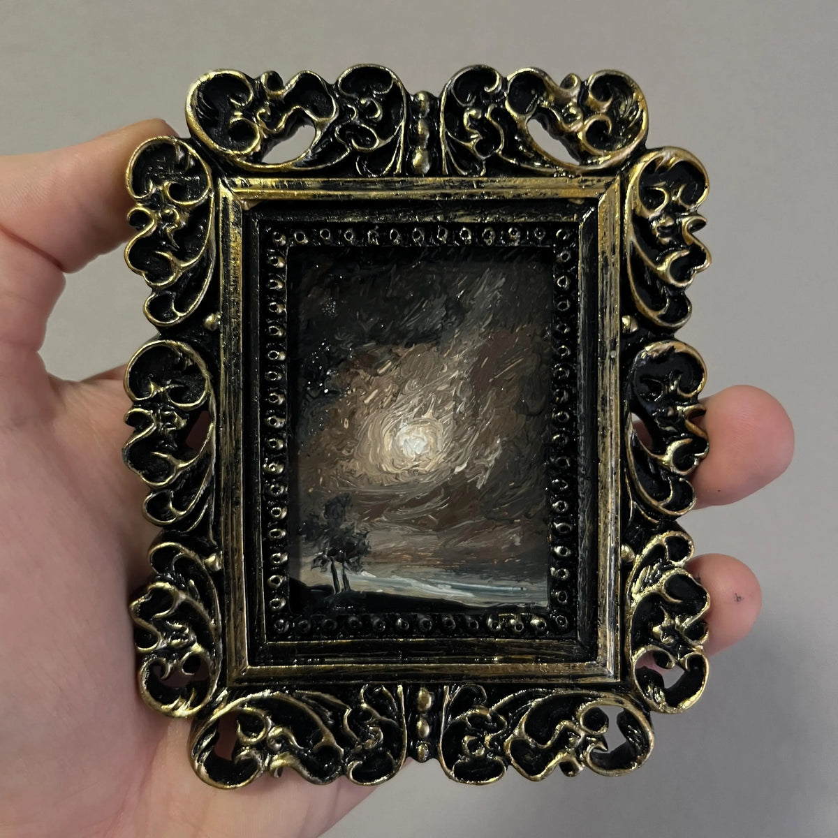 Foggy River – Original Miniature Gothic Oil Painting