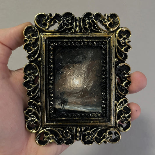 Foggy River – Original Miniature Gothic Oil Painting