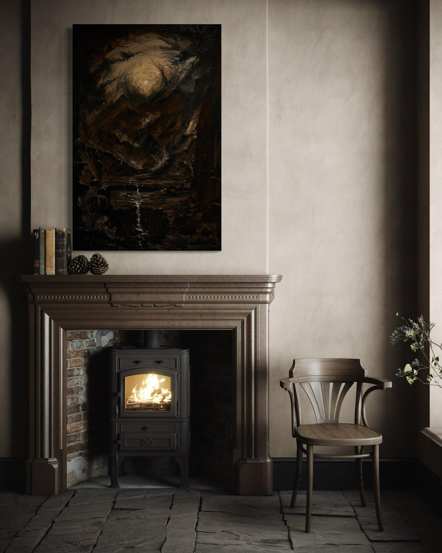 large-mountain-landscape-painting-fireplace-wall-decor
